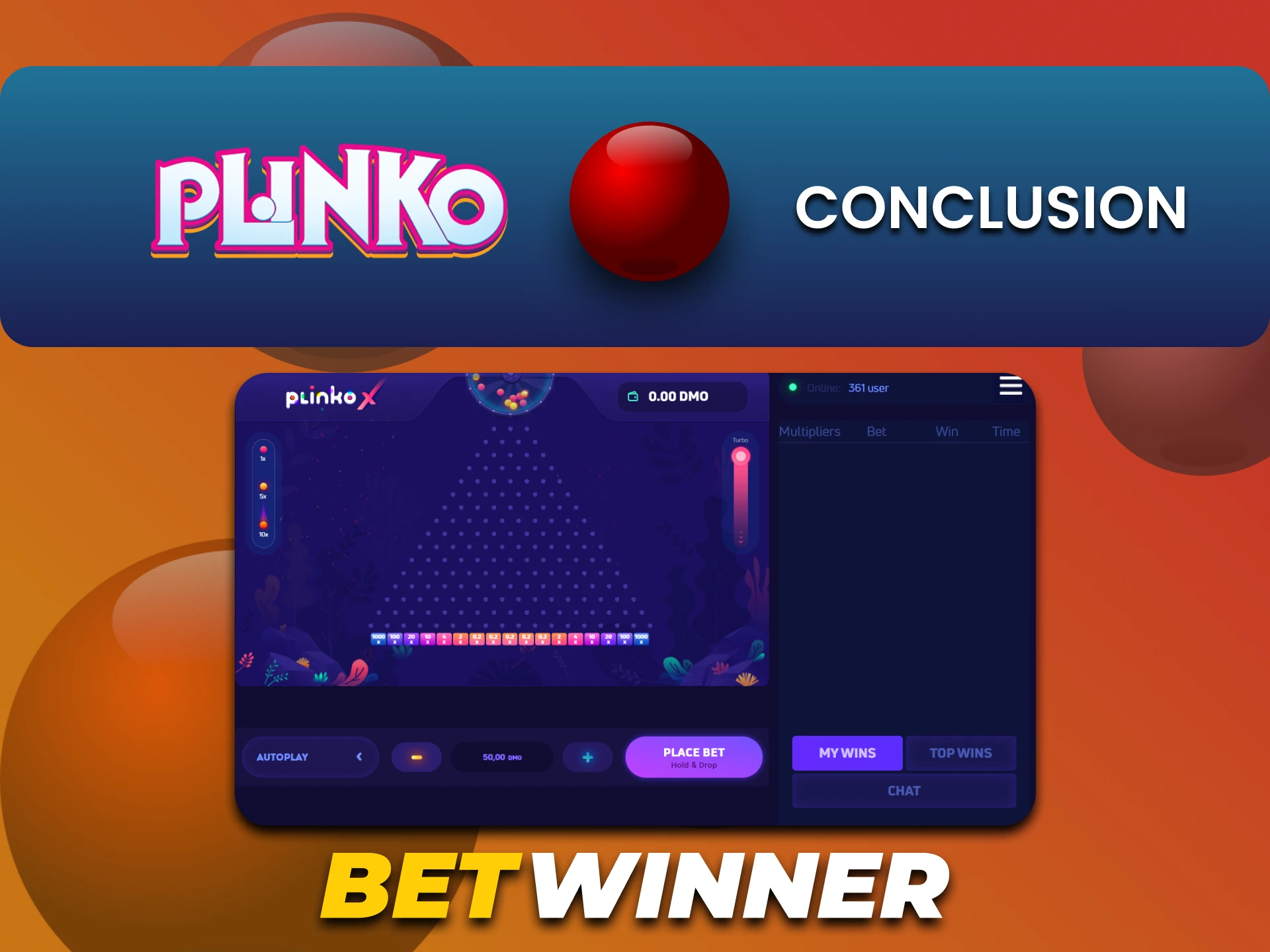 Betwinner is the choice of many users for playing Plinko.