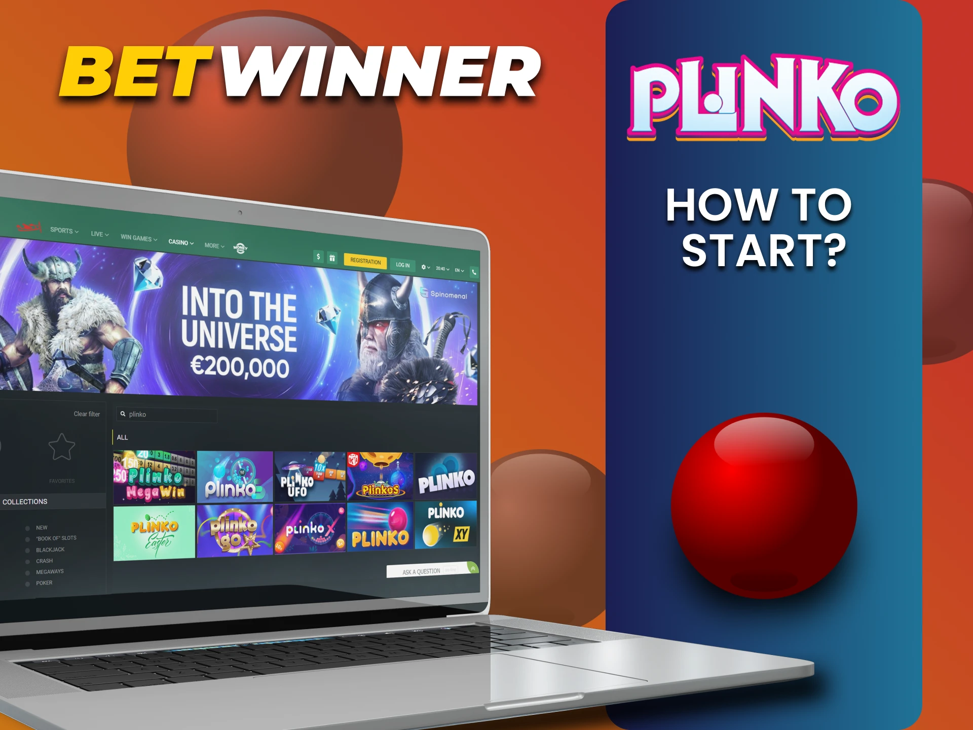 Go to the casino section at Betwinner to play Plinko.