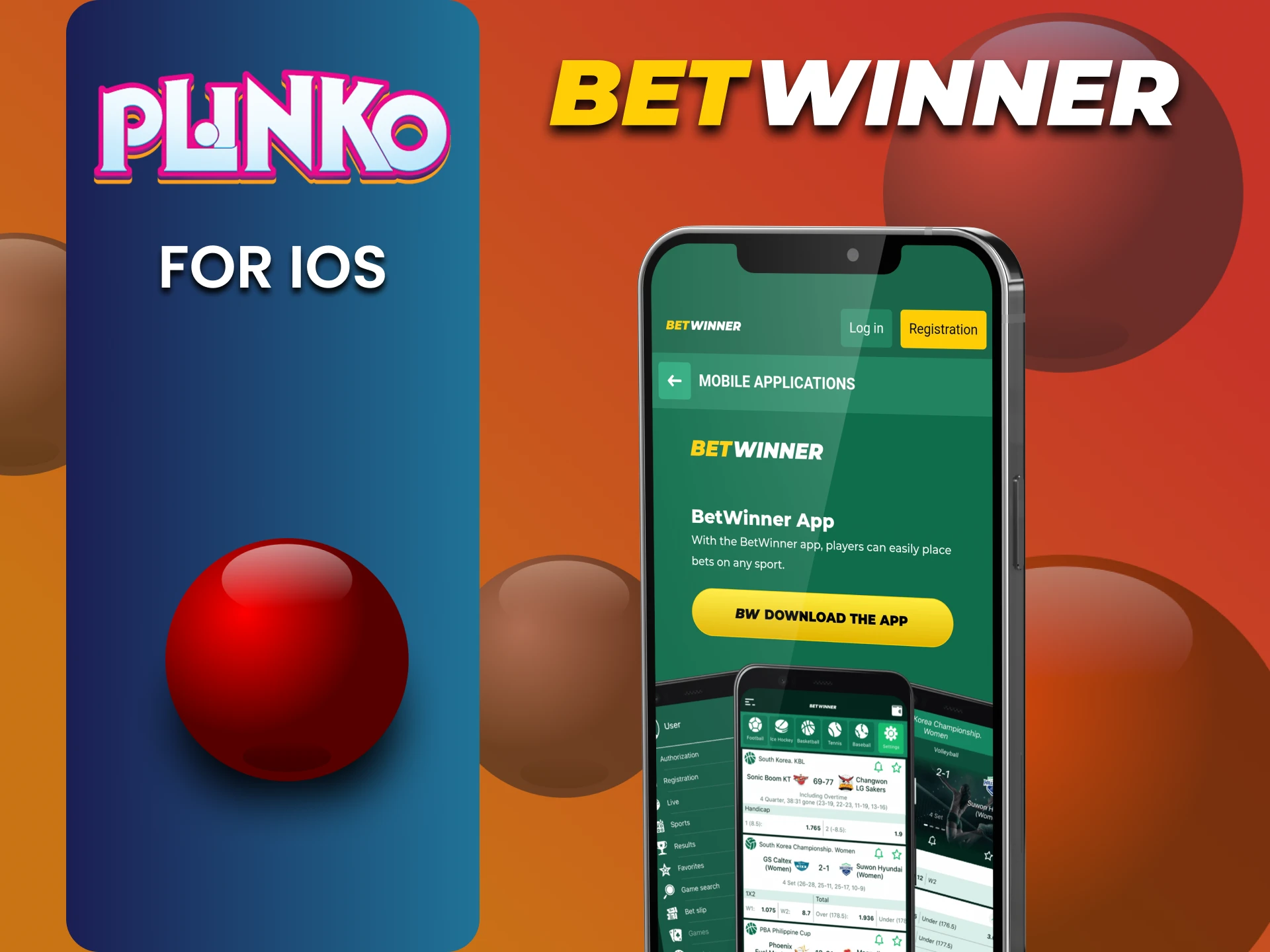 Download the Betwinner app to play Plinko on iOS.