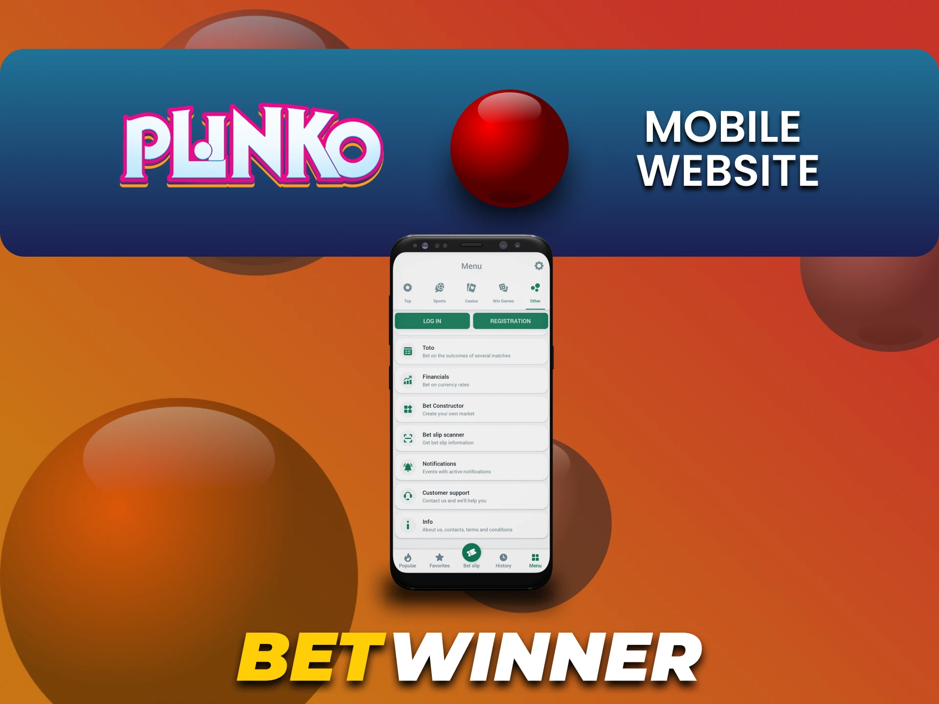 Use your mobile phone to play Plinko on Betwinner.