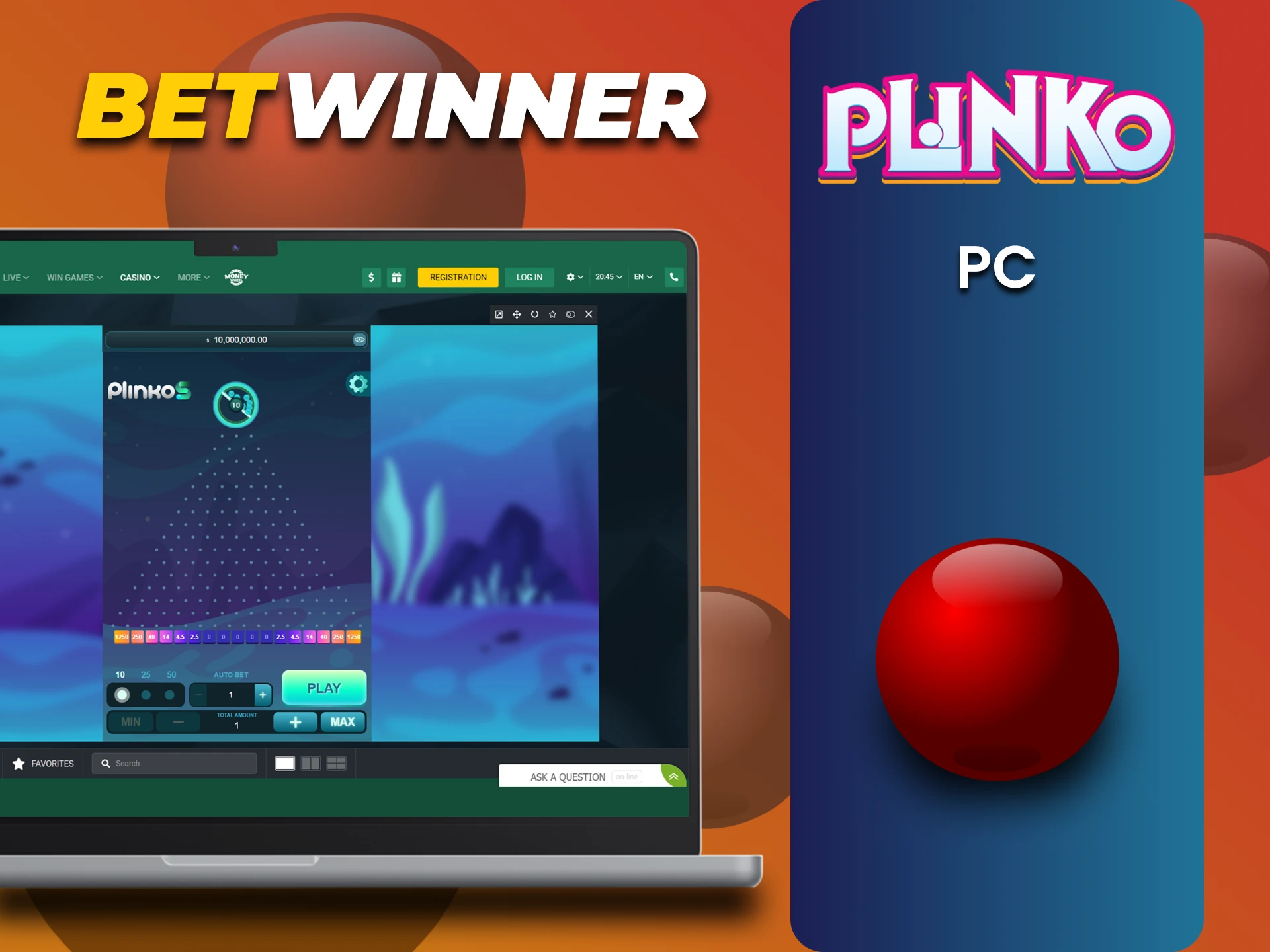 Play Plinko on Betwinner for PC.