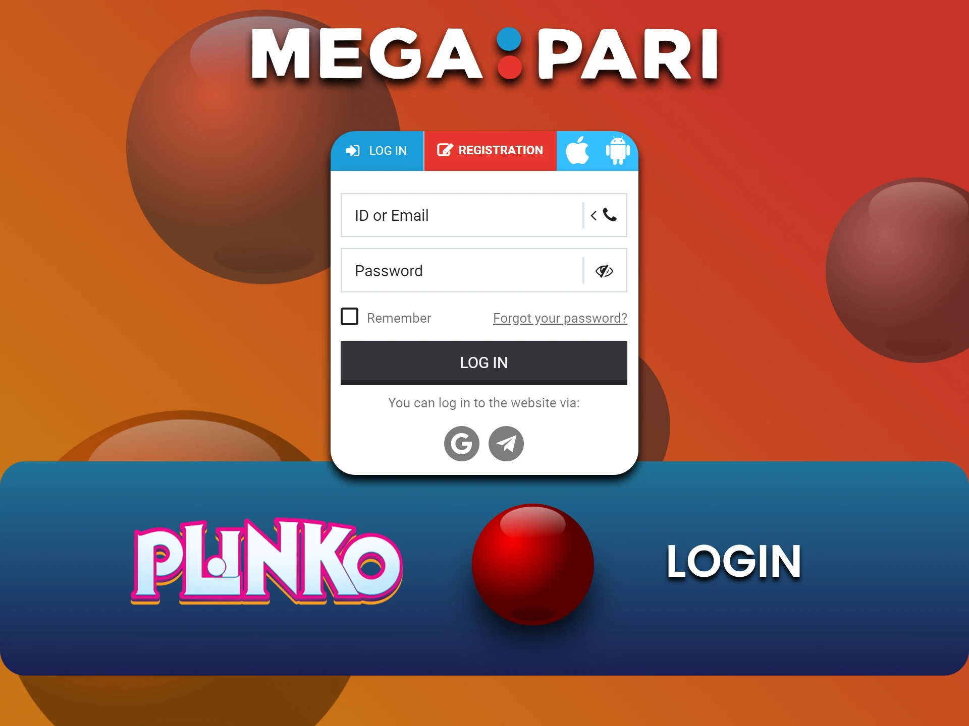 Sign in to your Megapari account for Plinko.