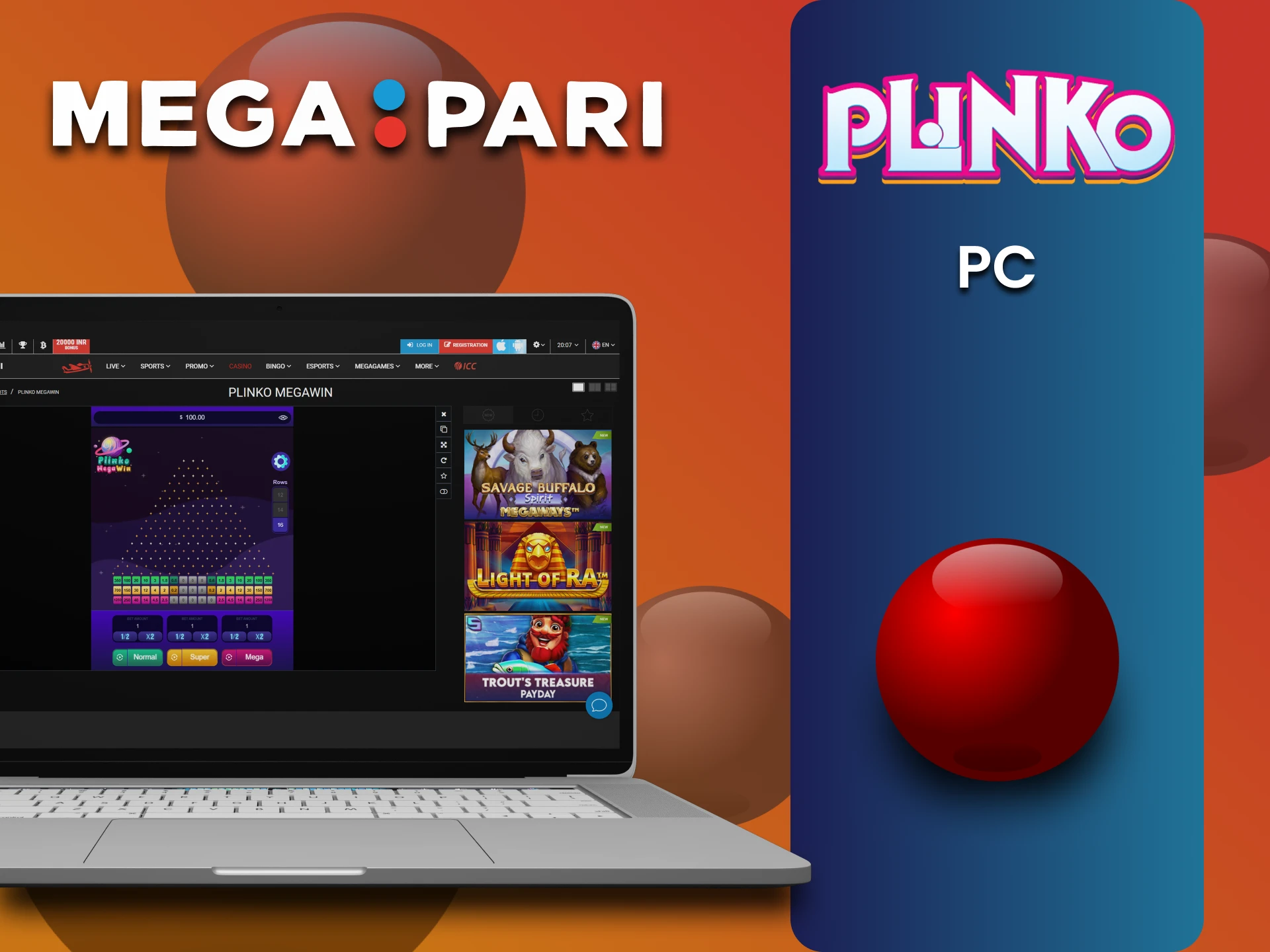 Use your PC to play Plinko on Megapari.