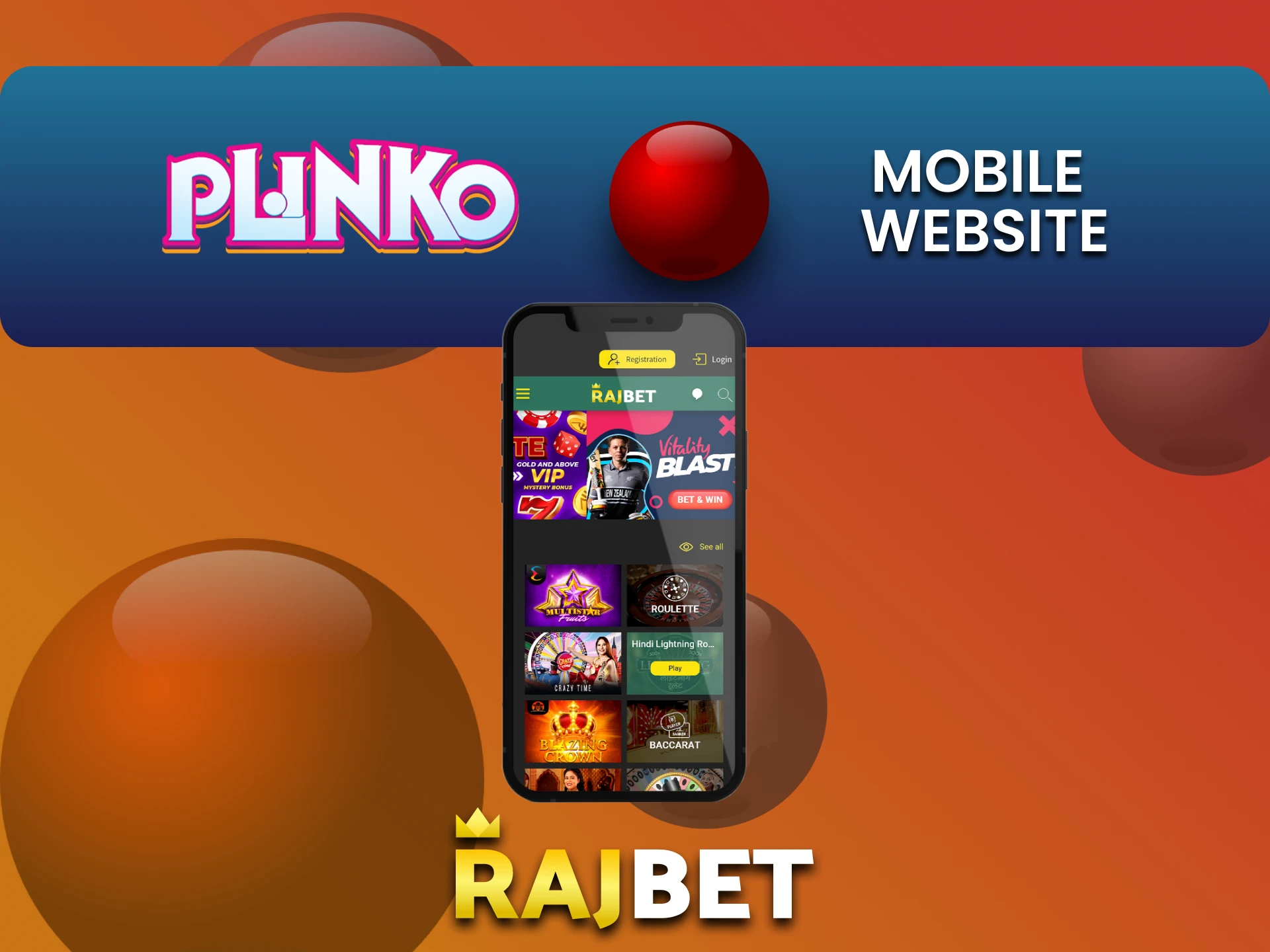 Visit the mobile version of the Rajbet website for Plinko.