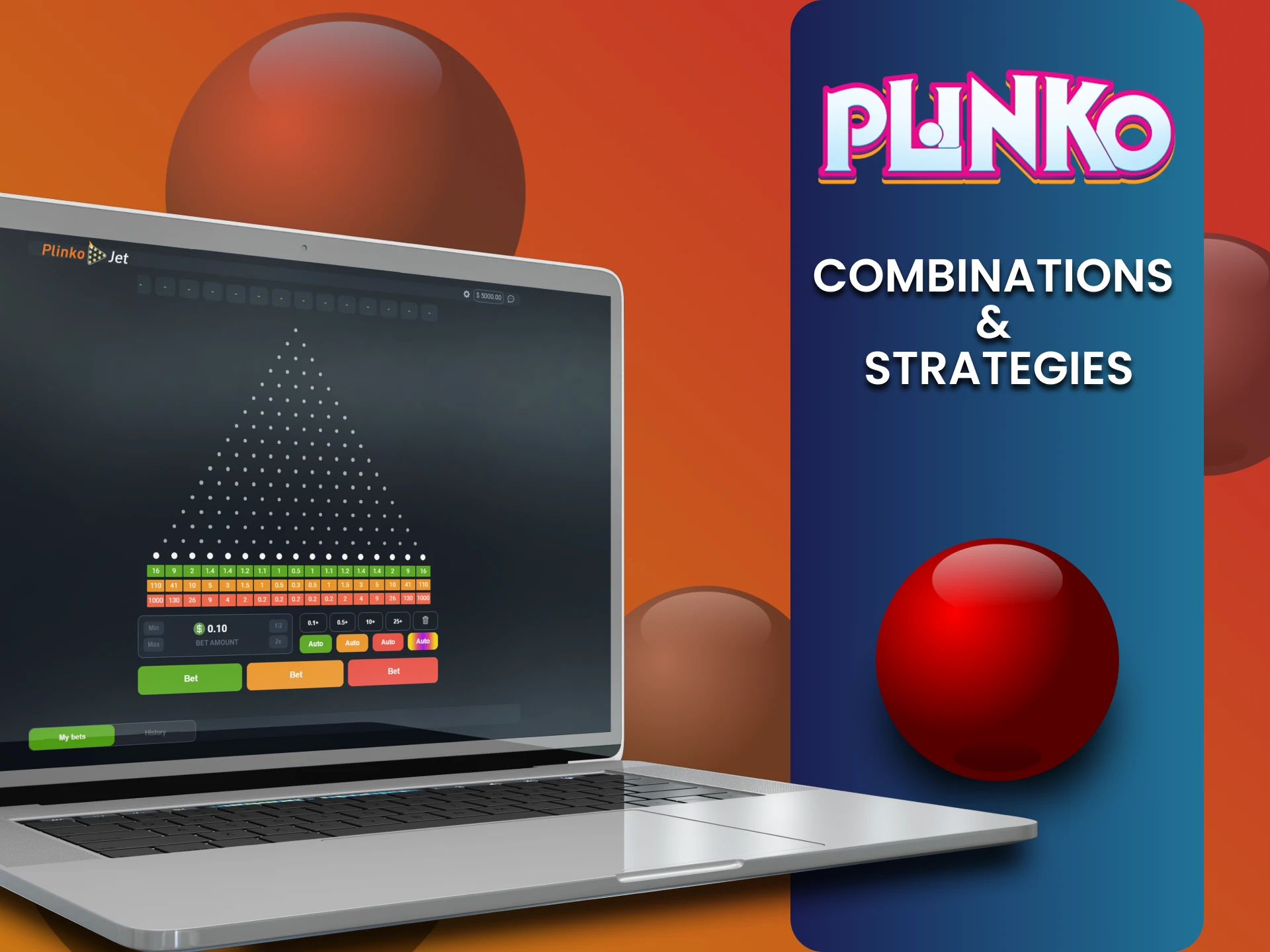 Try different tactics and strategies in the Plinko game.