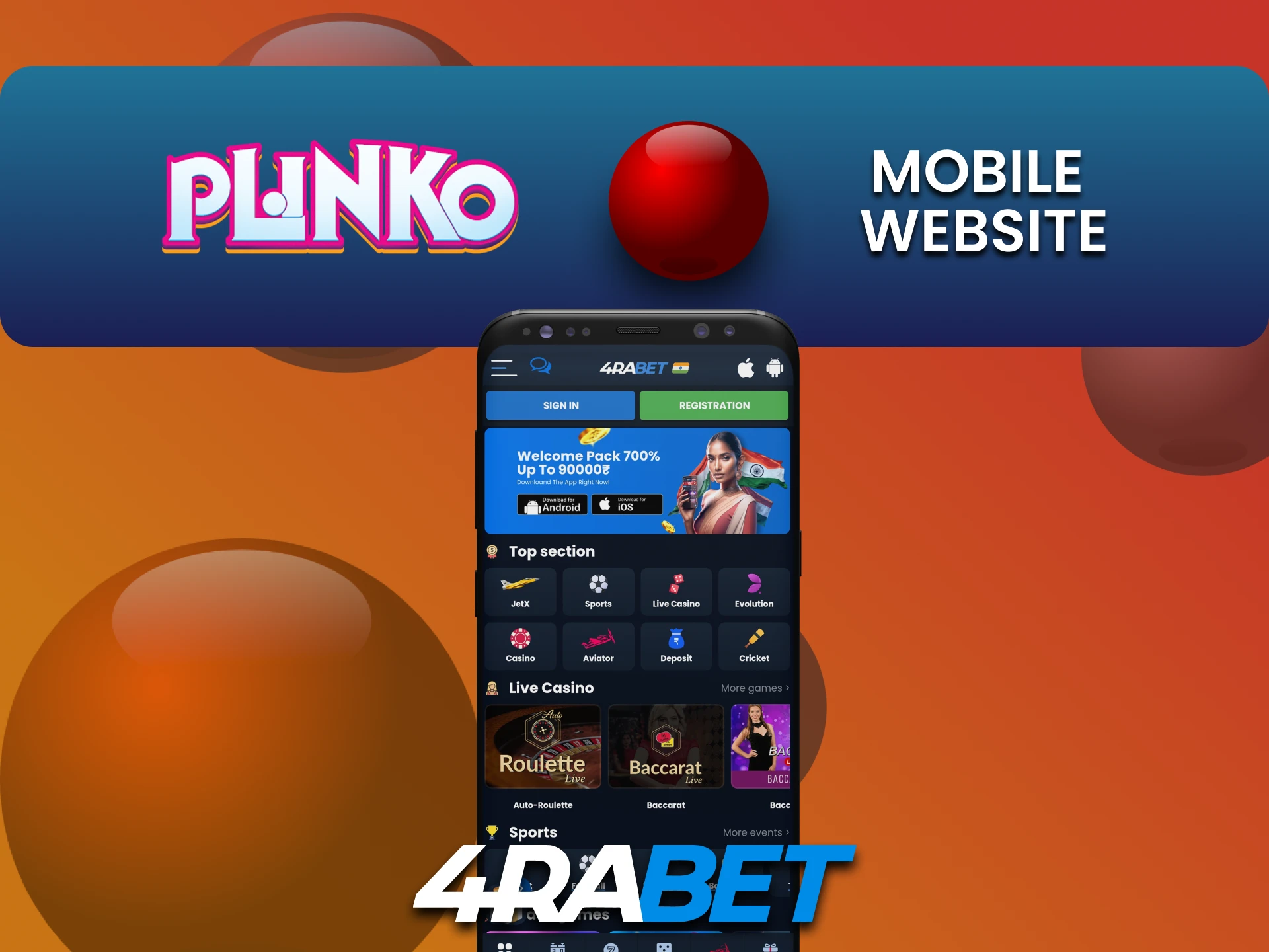 Visit the mobile site for Plinko at 4rabet.