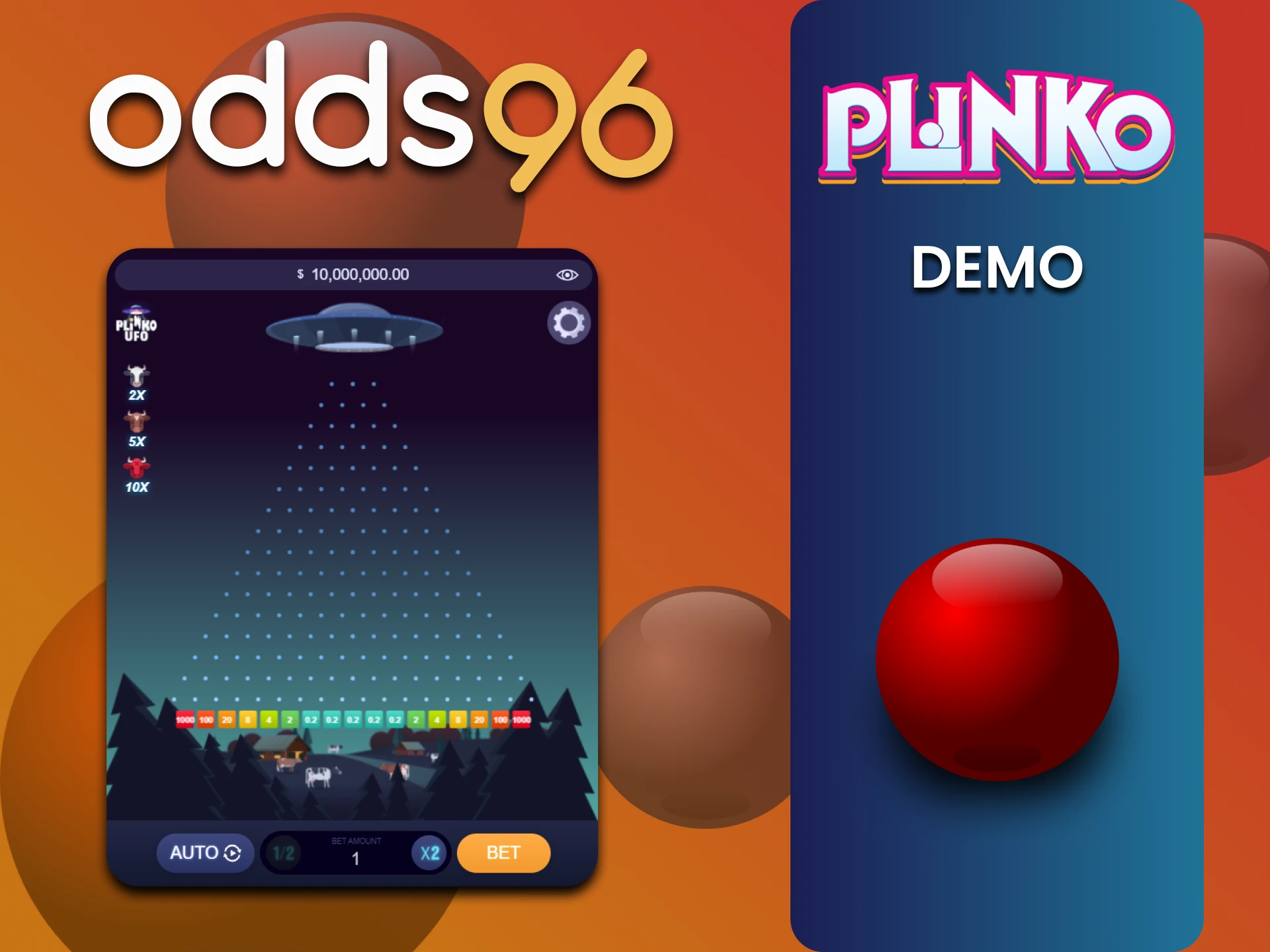 Train in the demo version of the Plinko game on odds96.