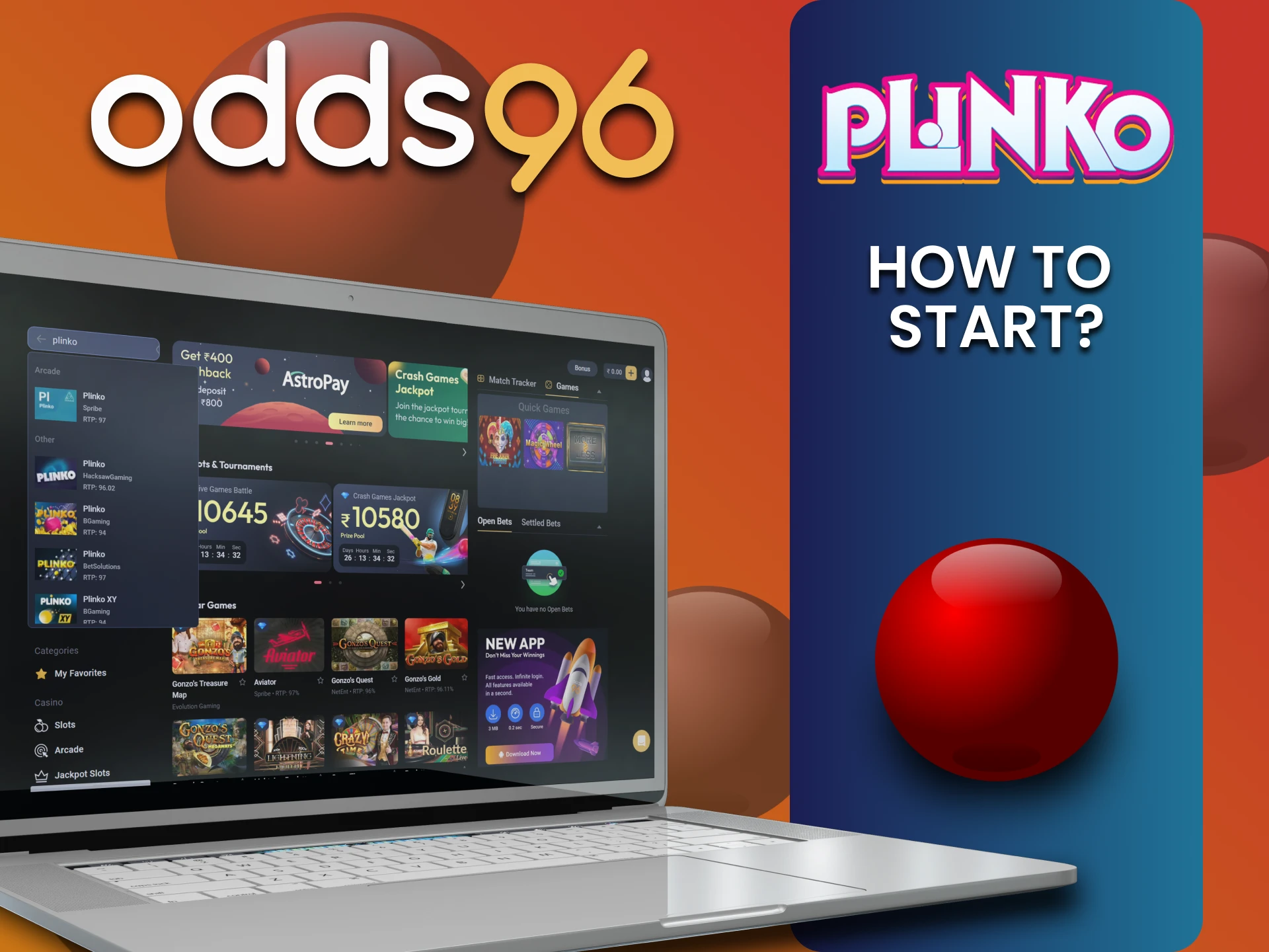 Choose the section you want to play Plinko on odds96.
