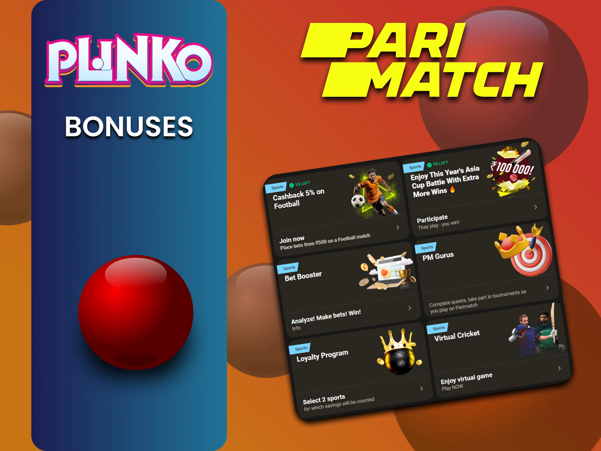 Parimatch gives bonuses to Plinko players.