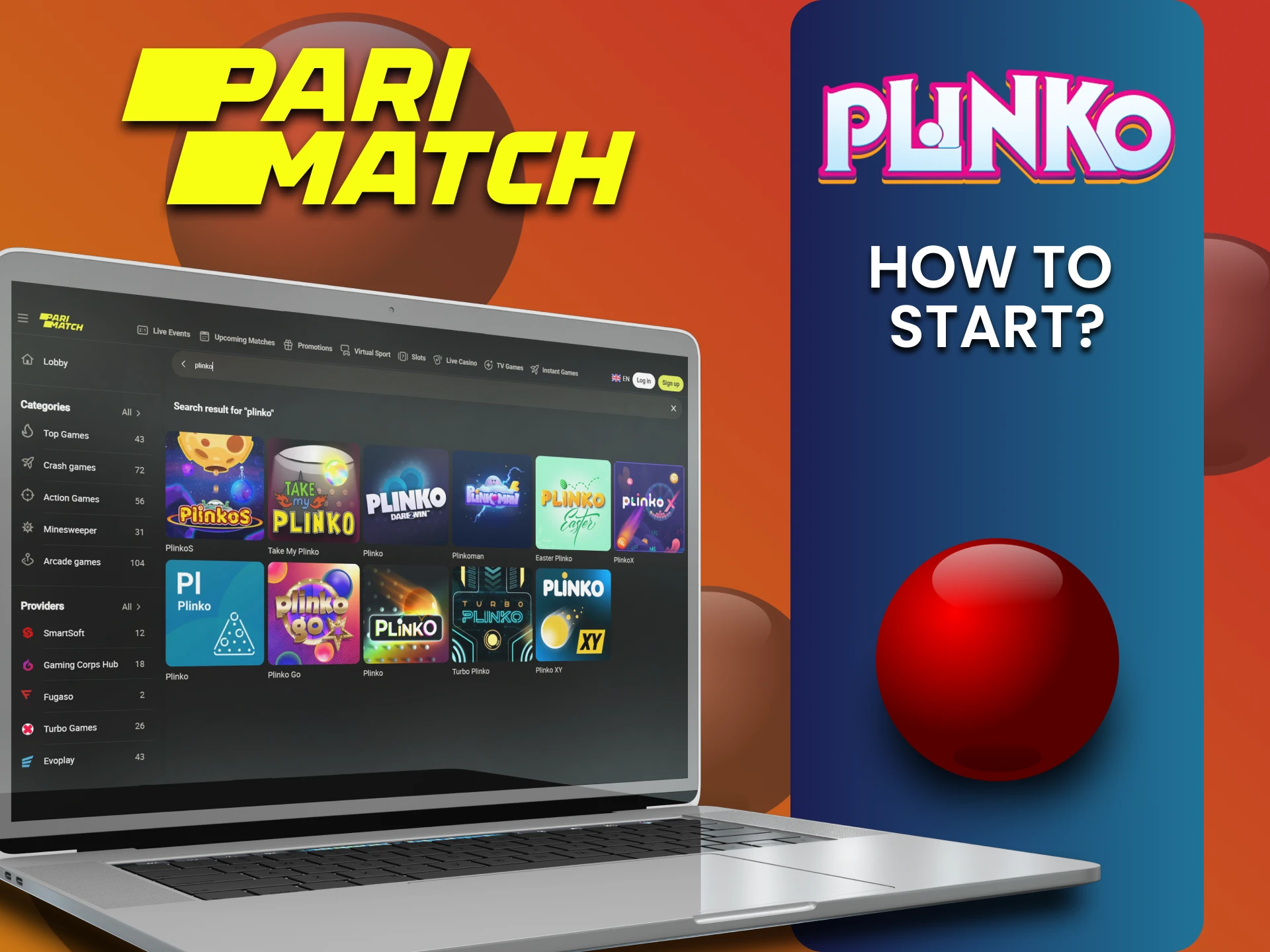 Choose the desired Parimatch section to play Plinko.