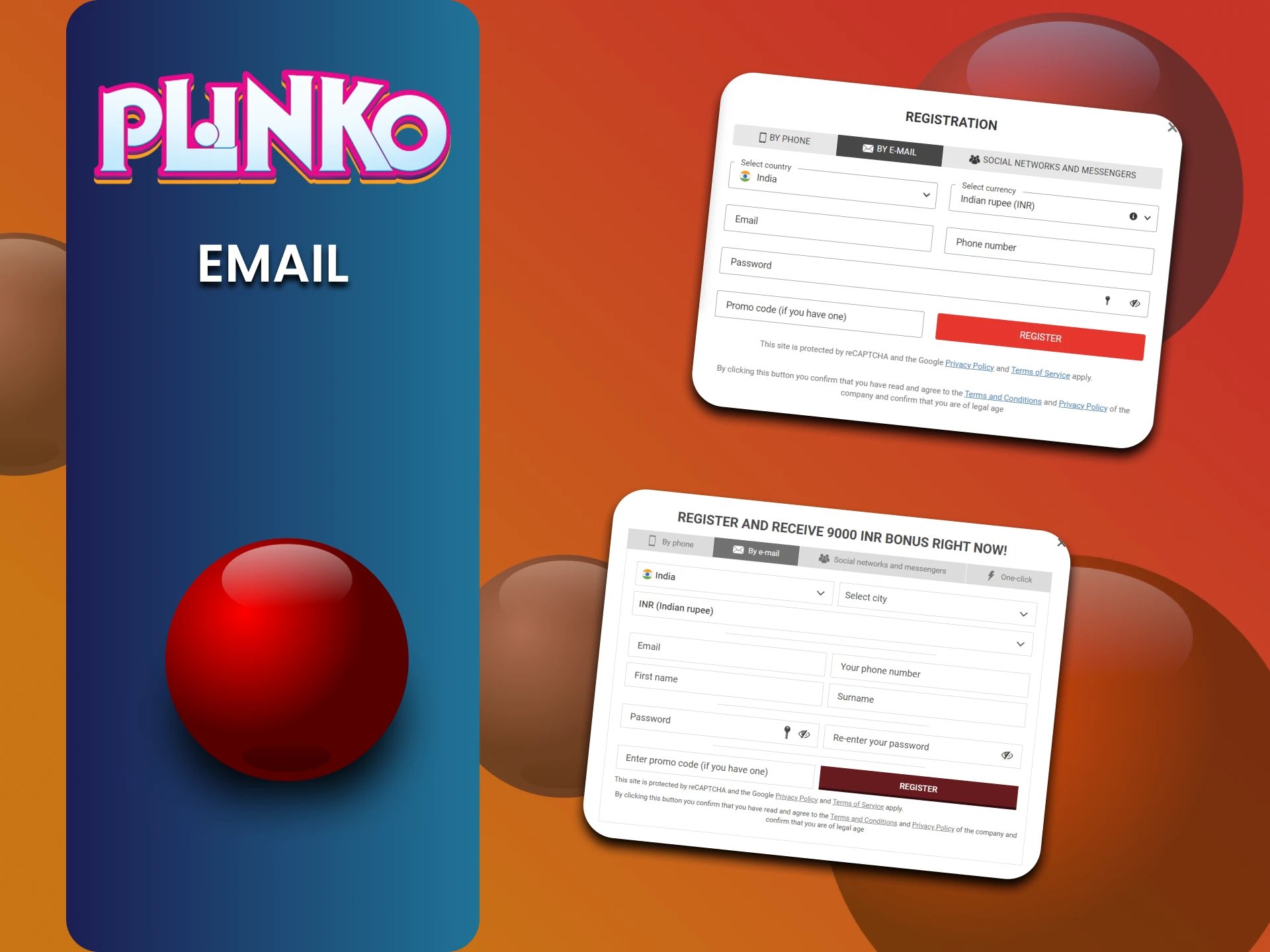 Select the registration method via Email, to play Plinko
