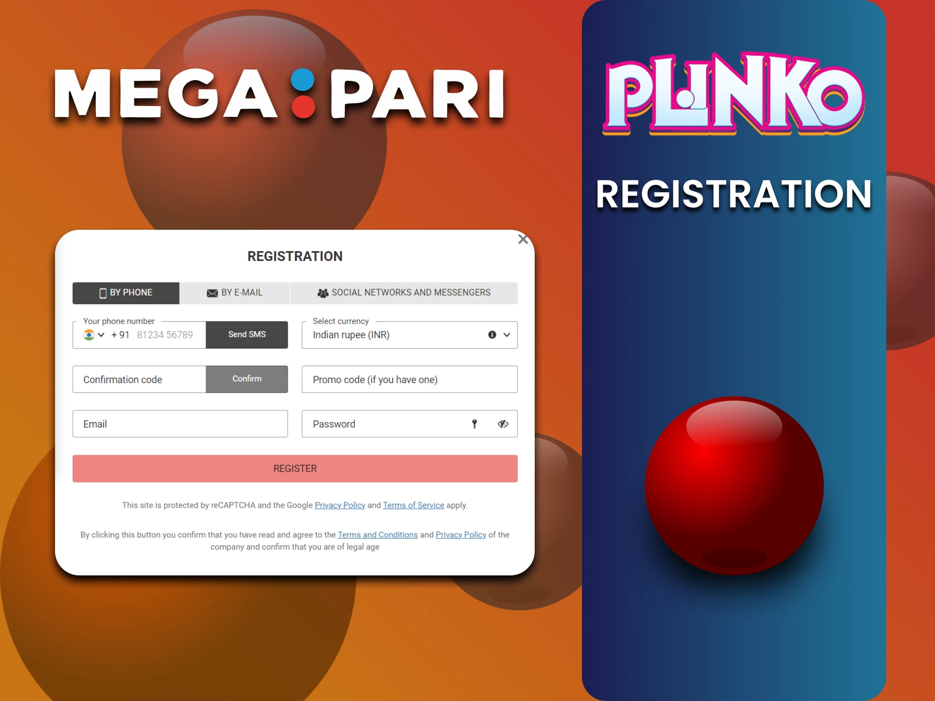 It won't take long to register on the Megapari website to play Plinko.