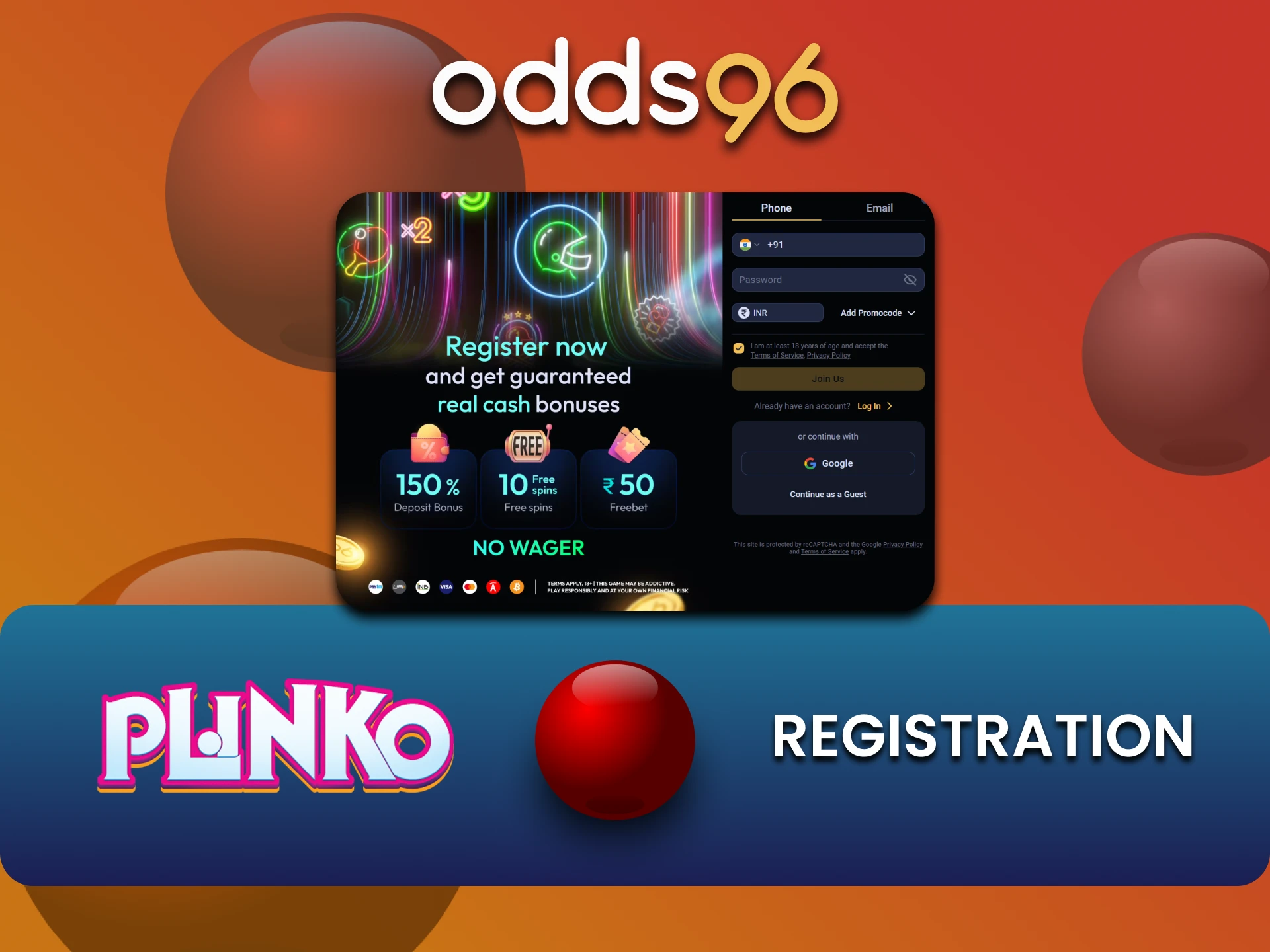 We will tell you how to register on the Odds96 website to play Plinko.
