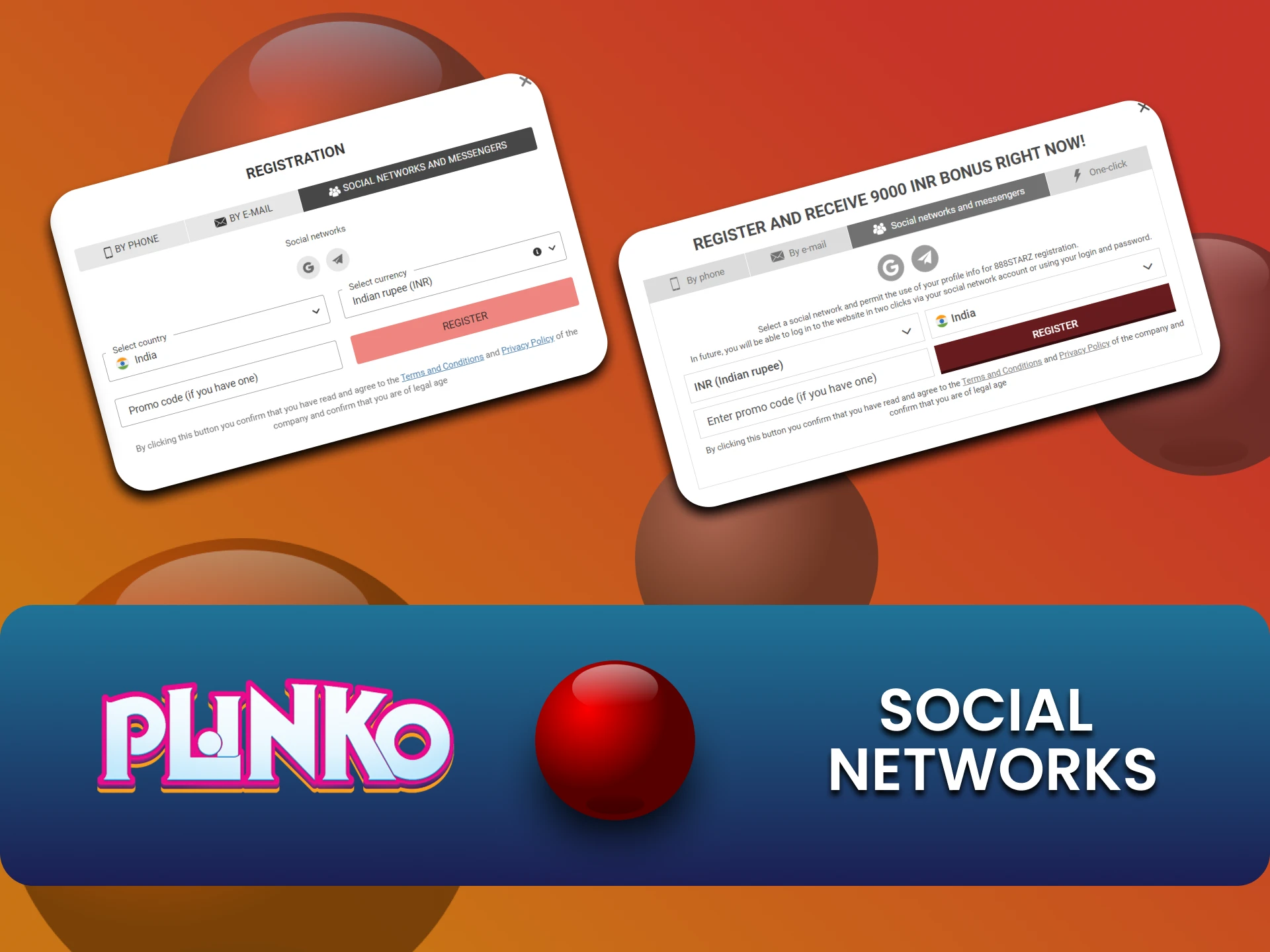 To play Plinko, select the registration method via Social Networks.
