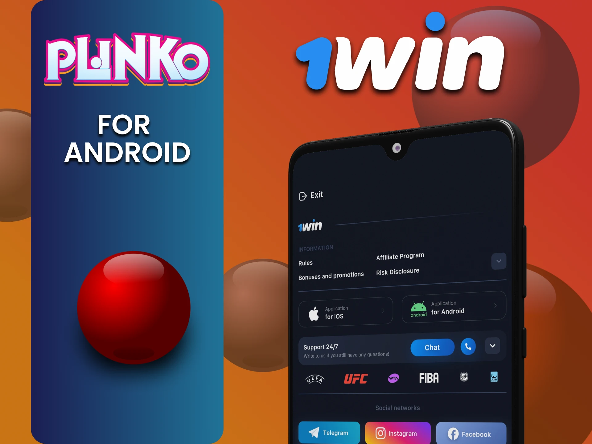 Download the 1win app on Android to play Plinko.
