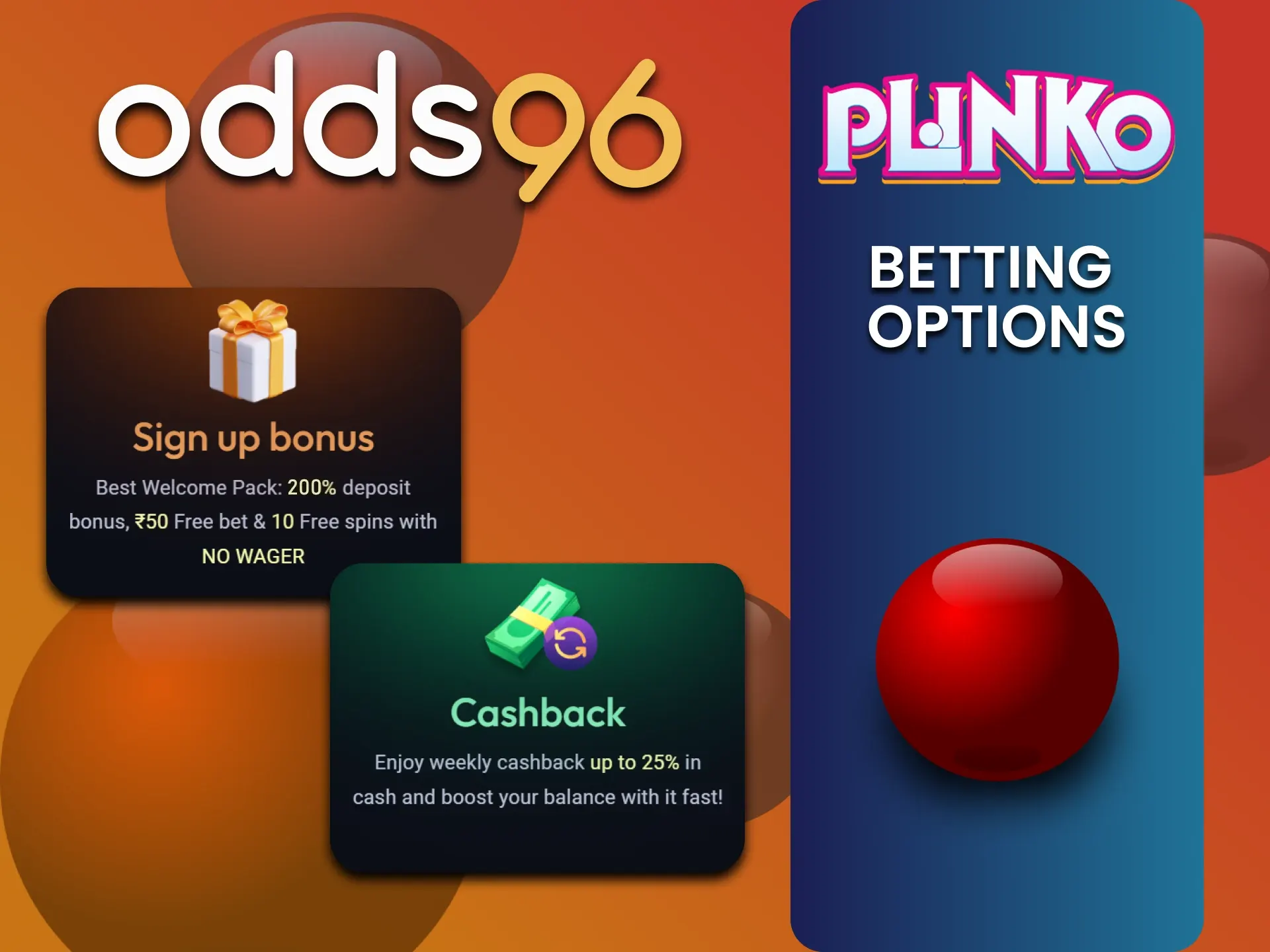 Odds96 gives bonuses for Plinko players.
