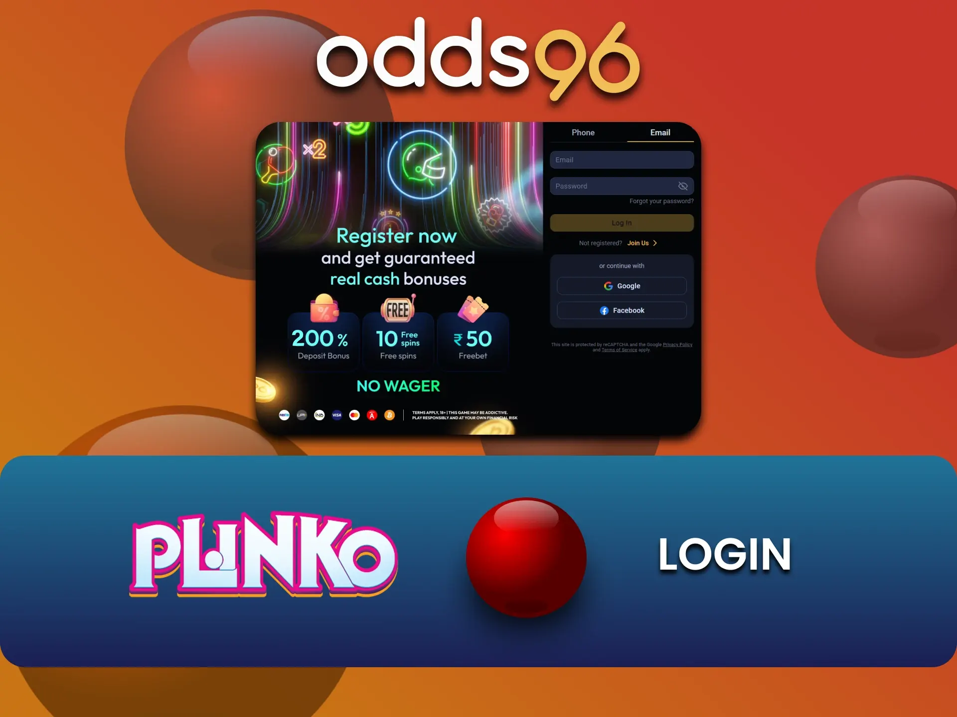 Log into your odds96 account and start playing Plinko.