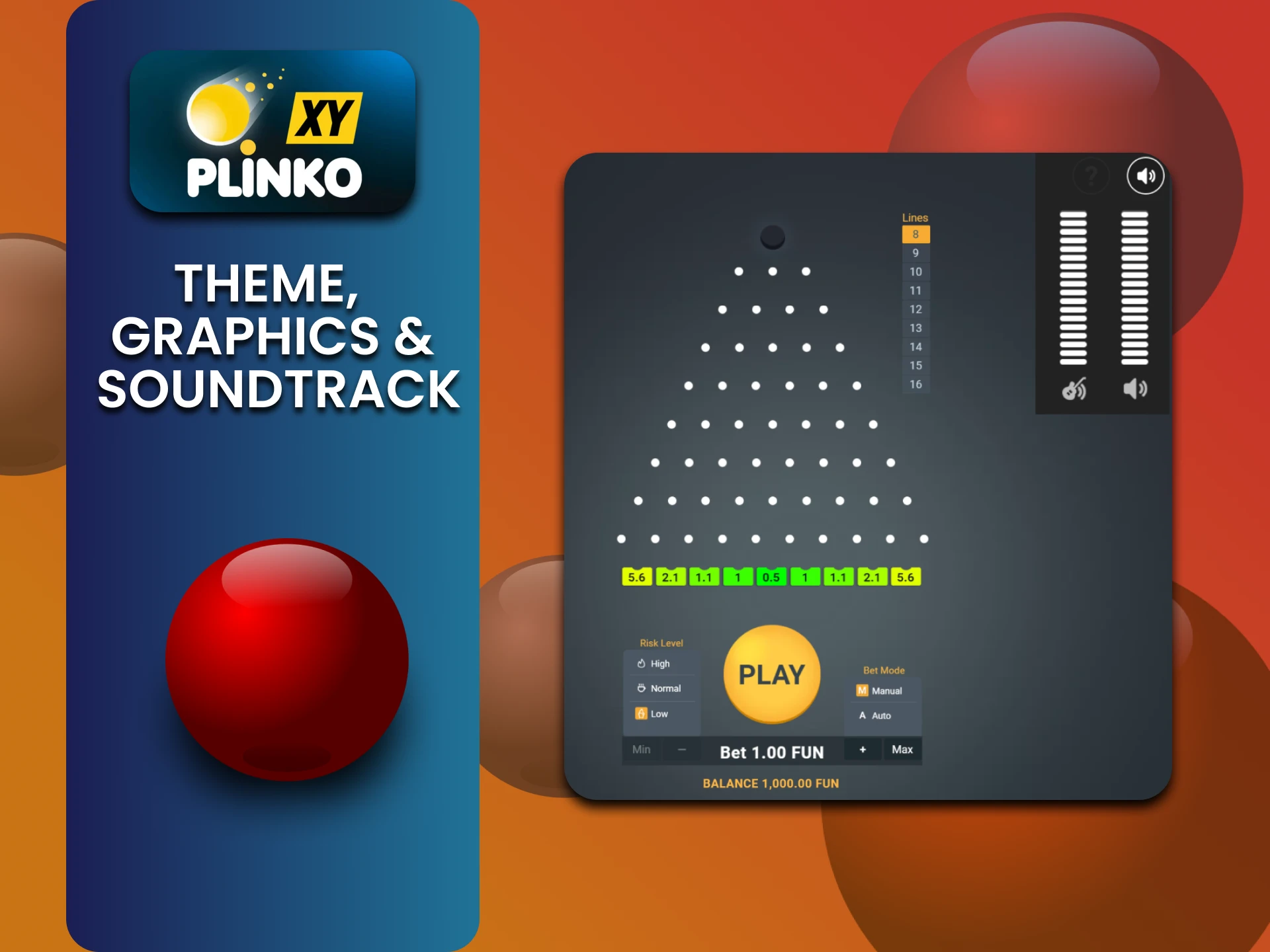We will tell you about the sound and visuals in the Plinko XY game.