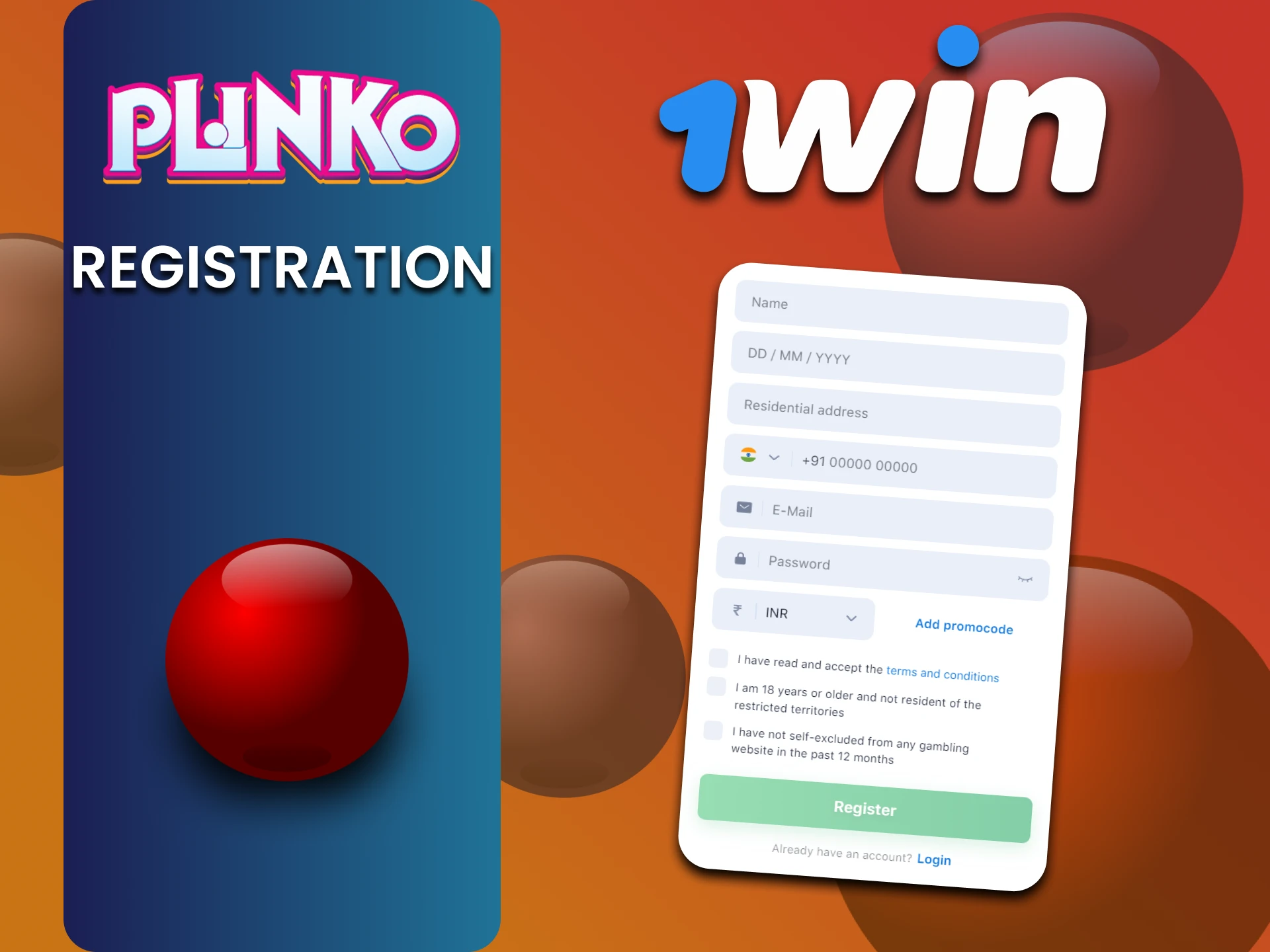 We will tell you how to go through the registration process on 1win to play Plinko.