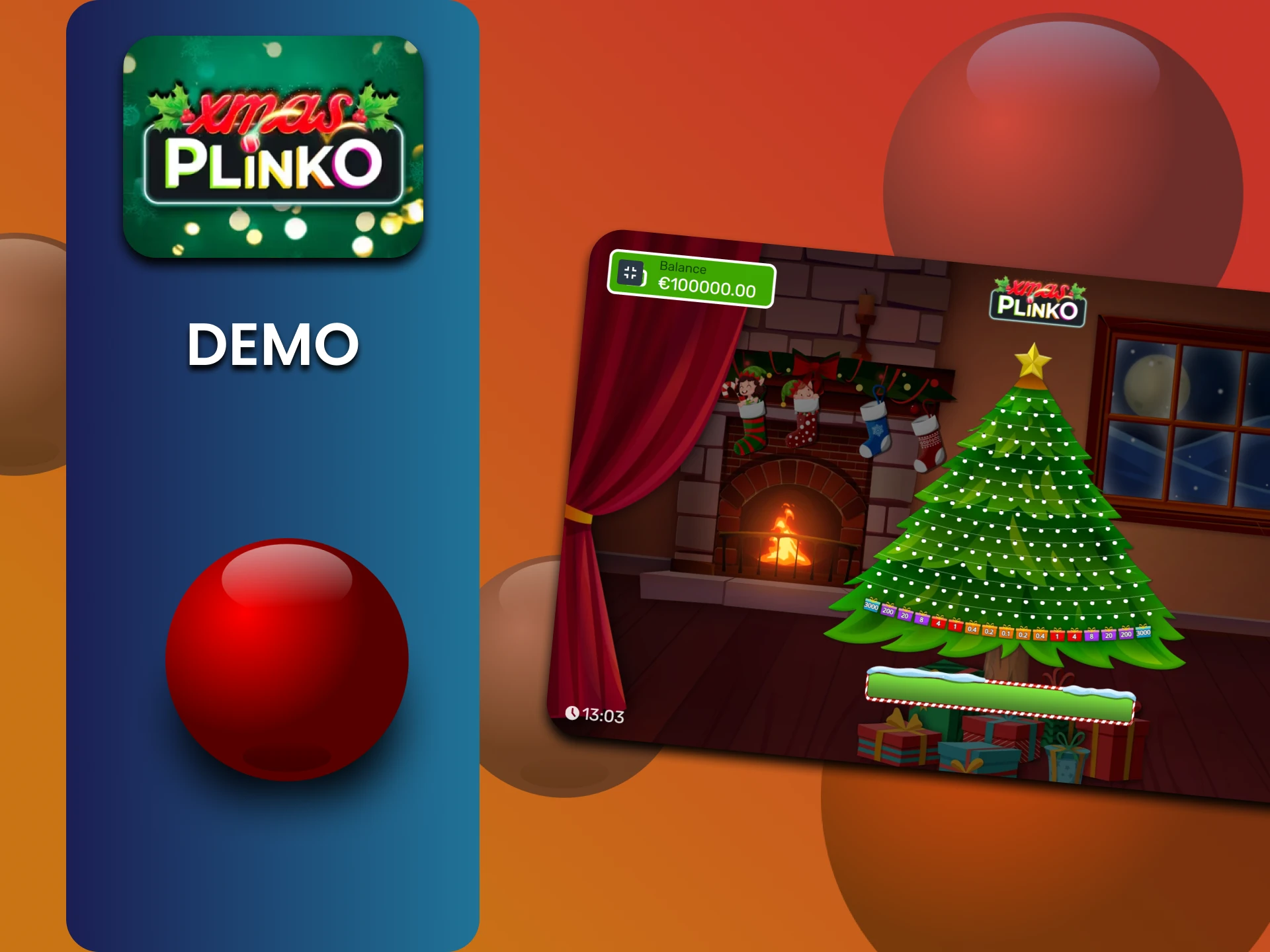 Practice in the demo version of the game Plinko Xmas.