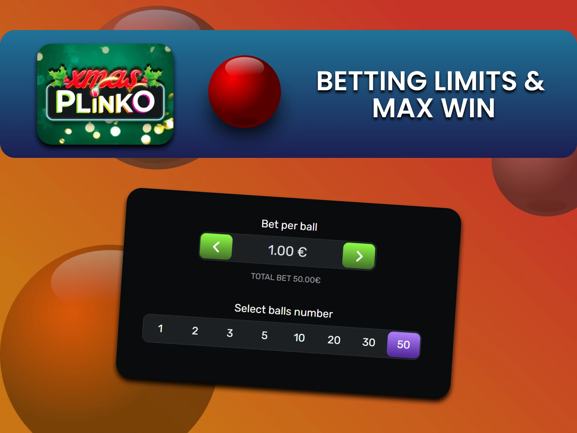 Find out about the betting limits in the Plinko Xmas game.