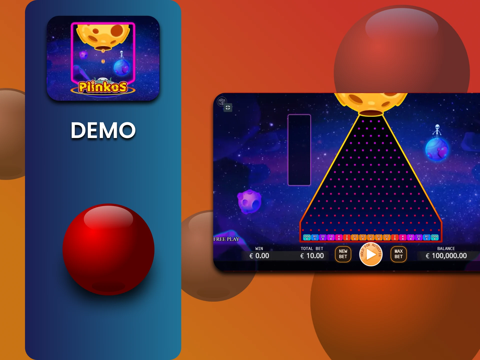 Practice in the demo version of the game PlinkoS.