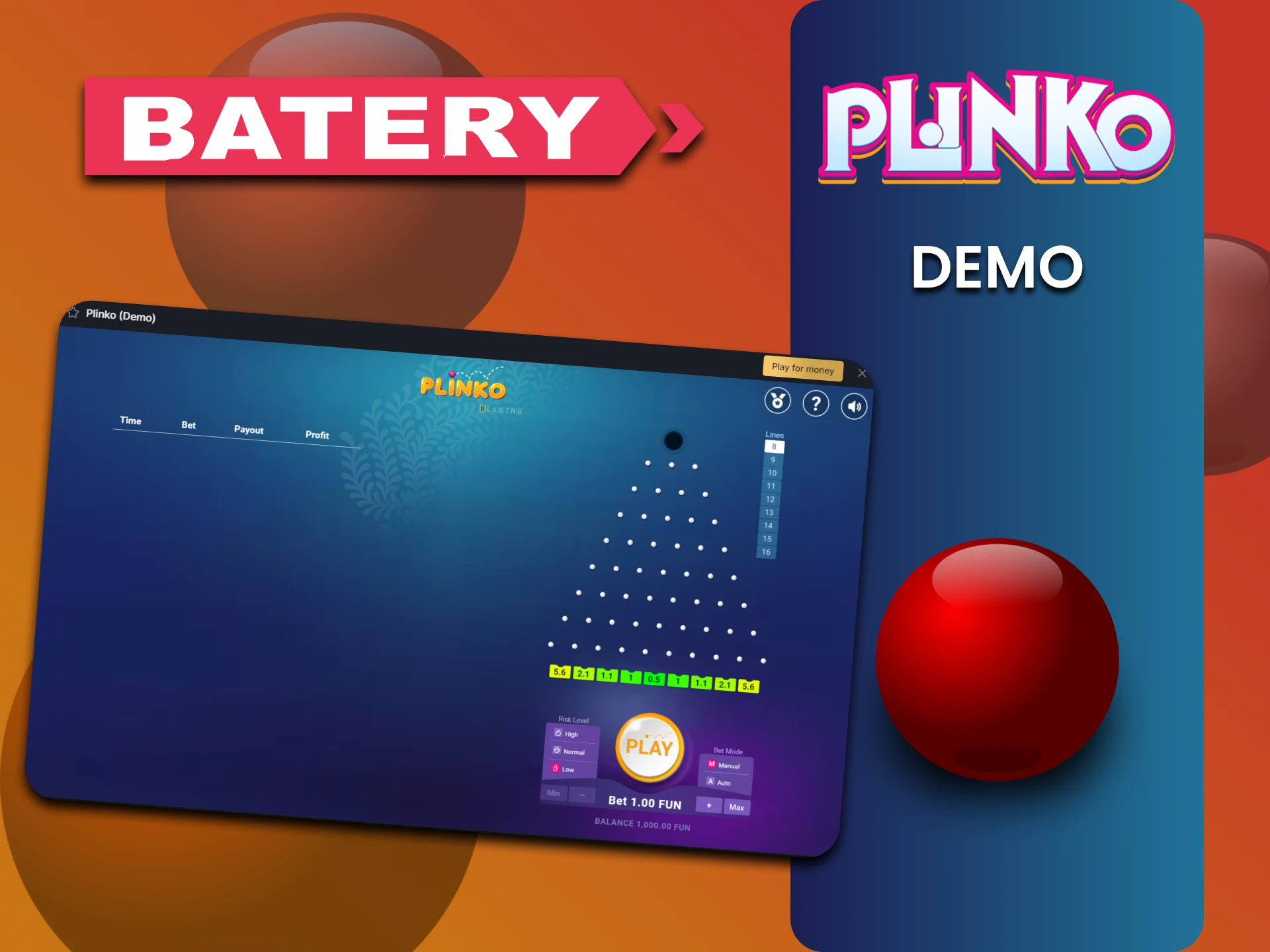 Practice with a demo version of the Plinko game on the Batery website.