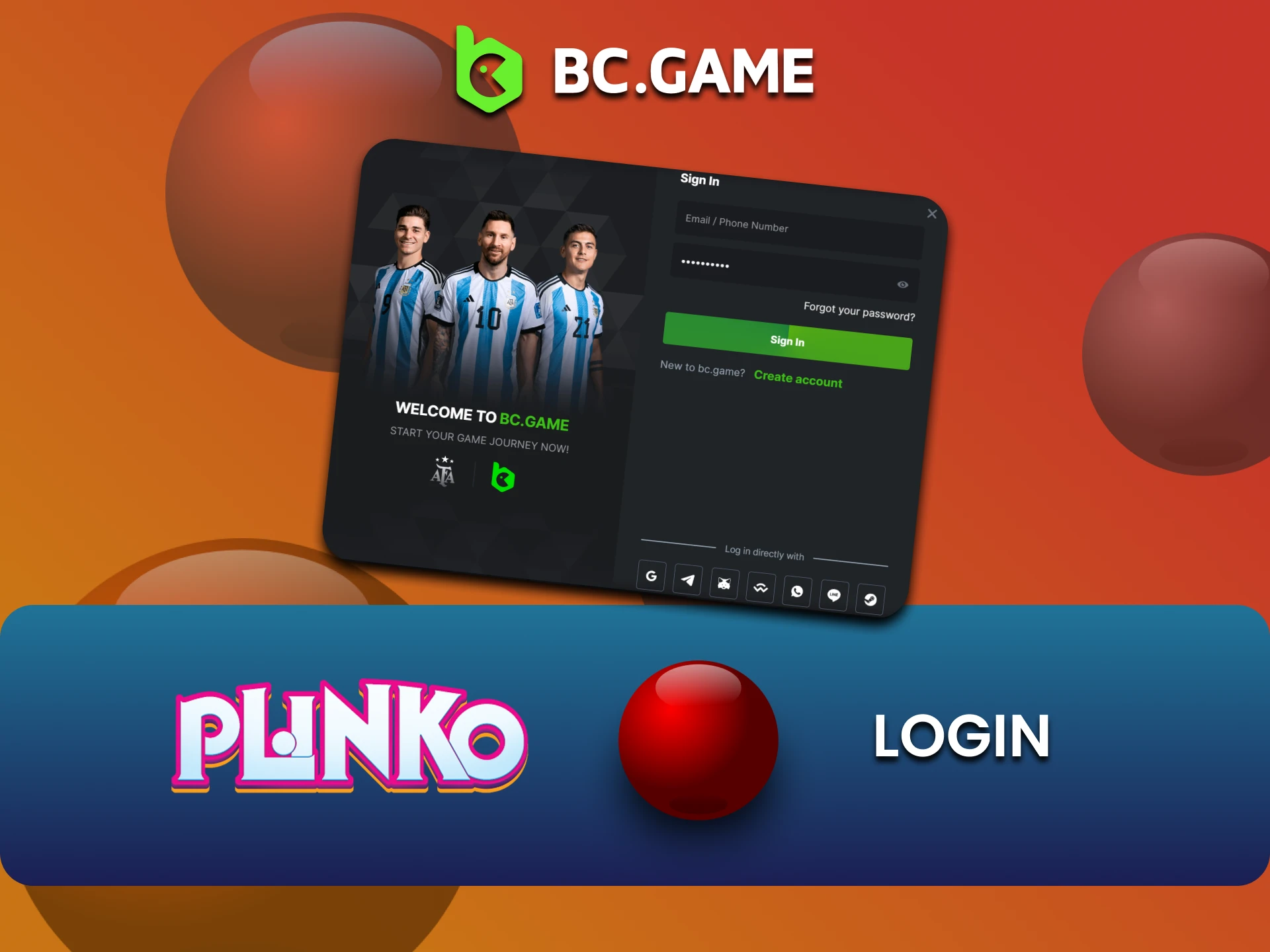 Log in to your existing BCGame account to play Plinko.