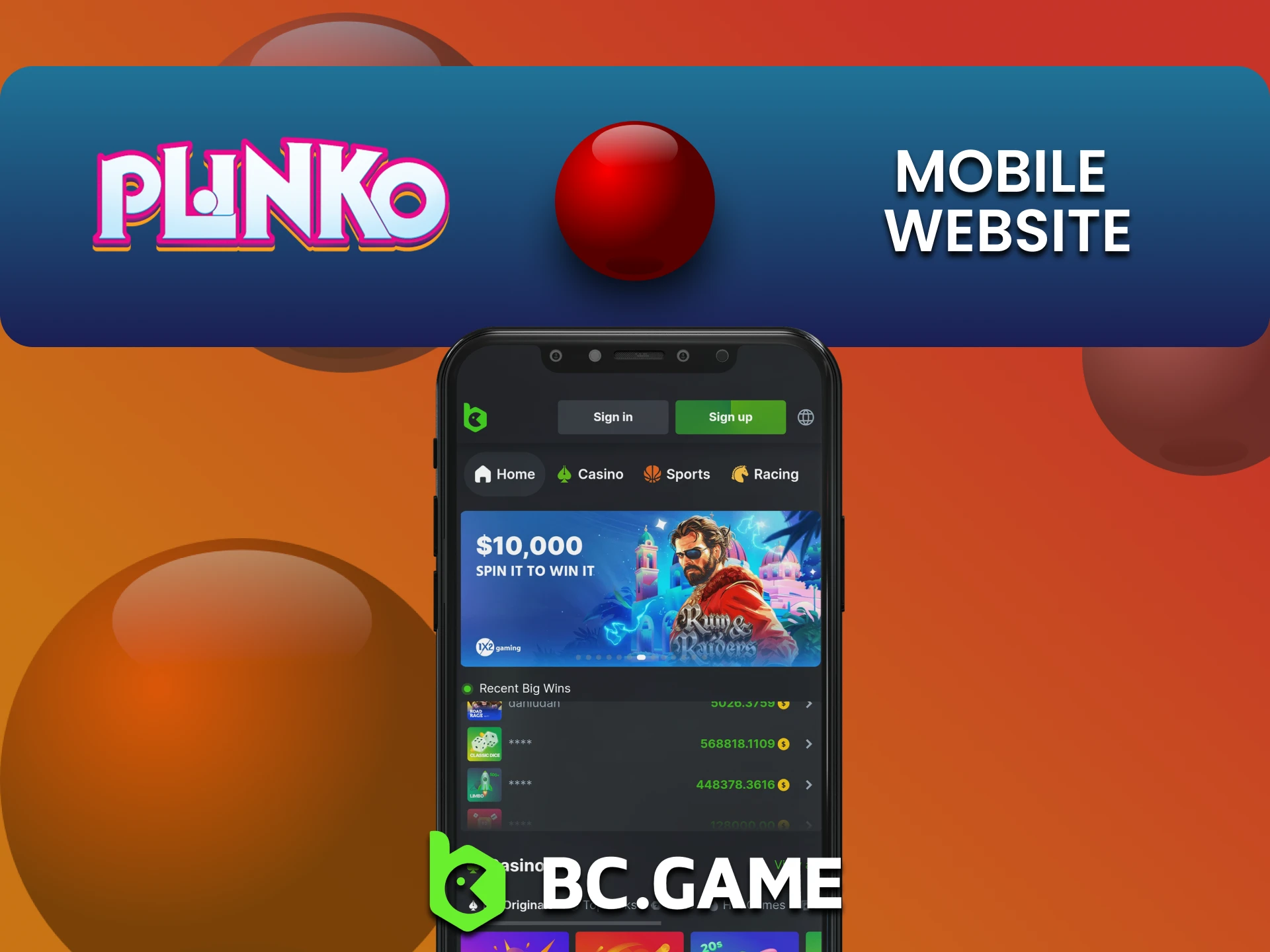 Visit the mobile version of the BCGame website to play Plinko.