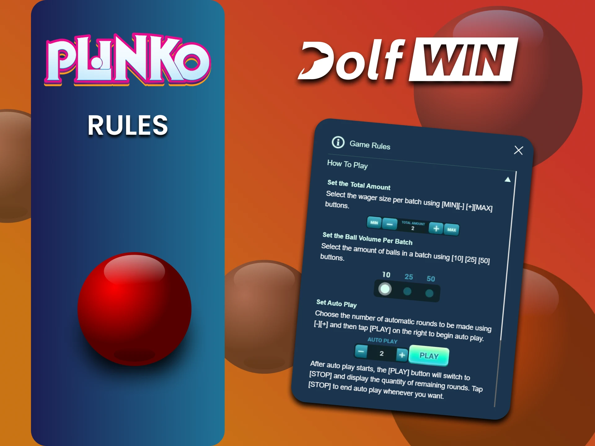 Be sure to study the rules of the Plinko game on the Dolfwin website.