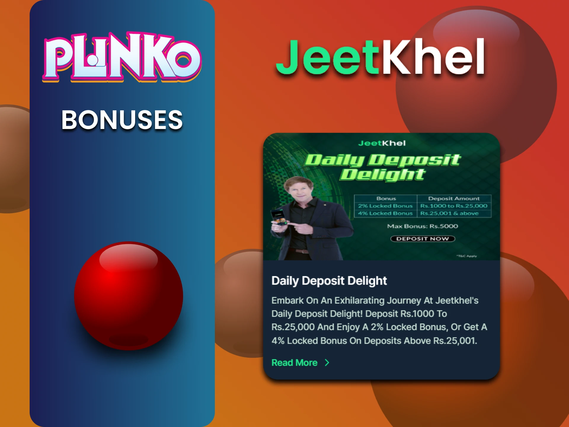 JeetKhel gives bonuses for playing Plinko.