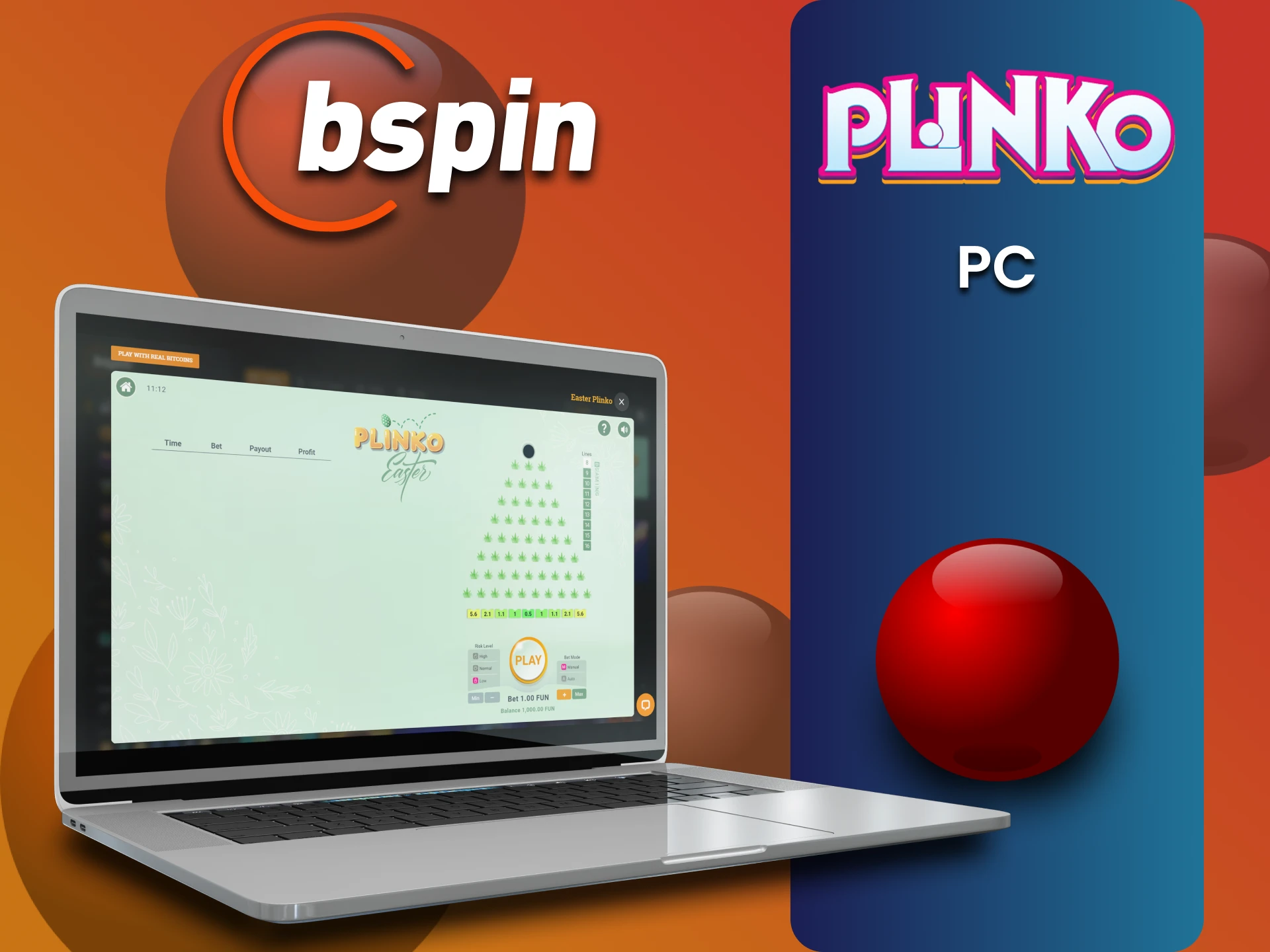 PC is one of the ways to play Plinko on the Bspin website.