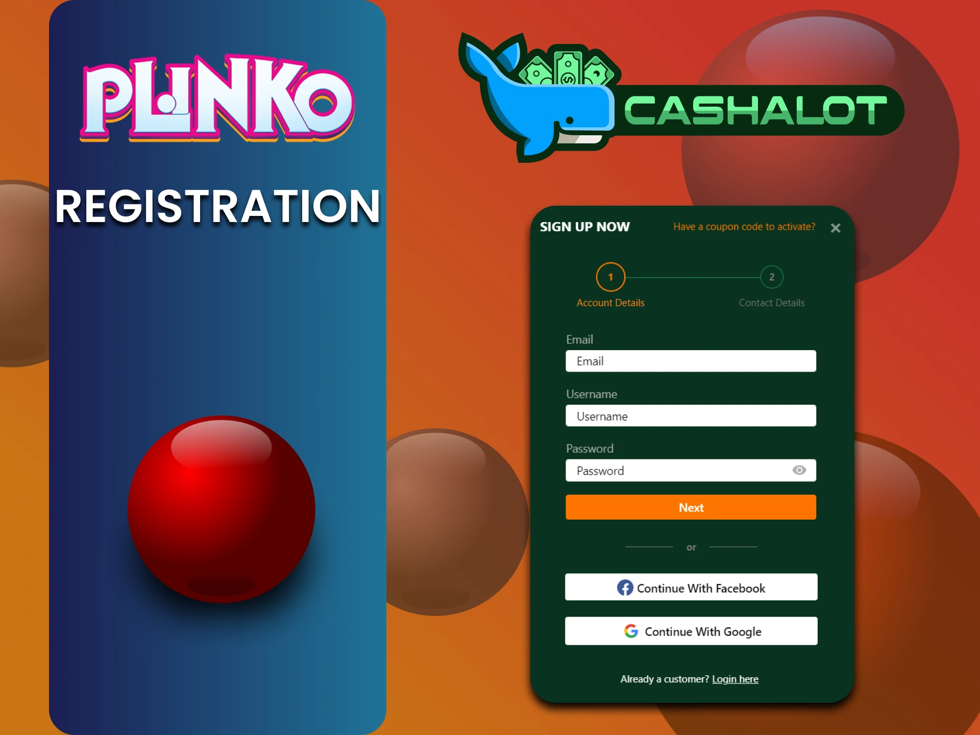 Create an account on Cashalot and play Plinko.