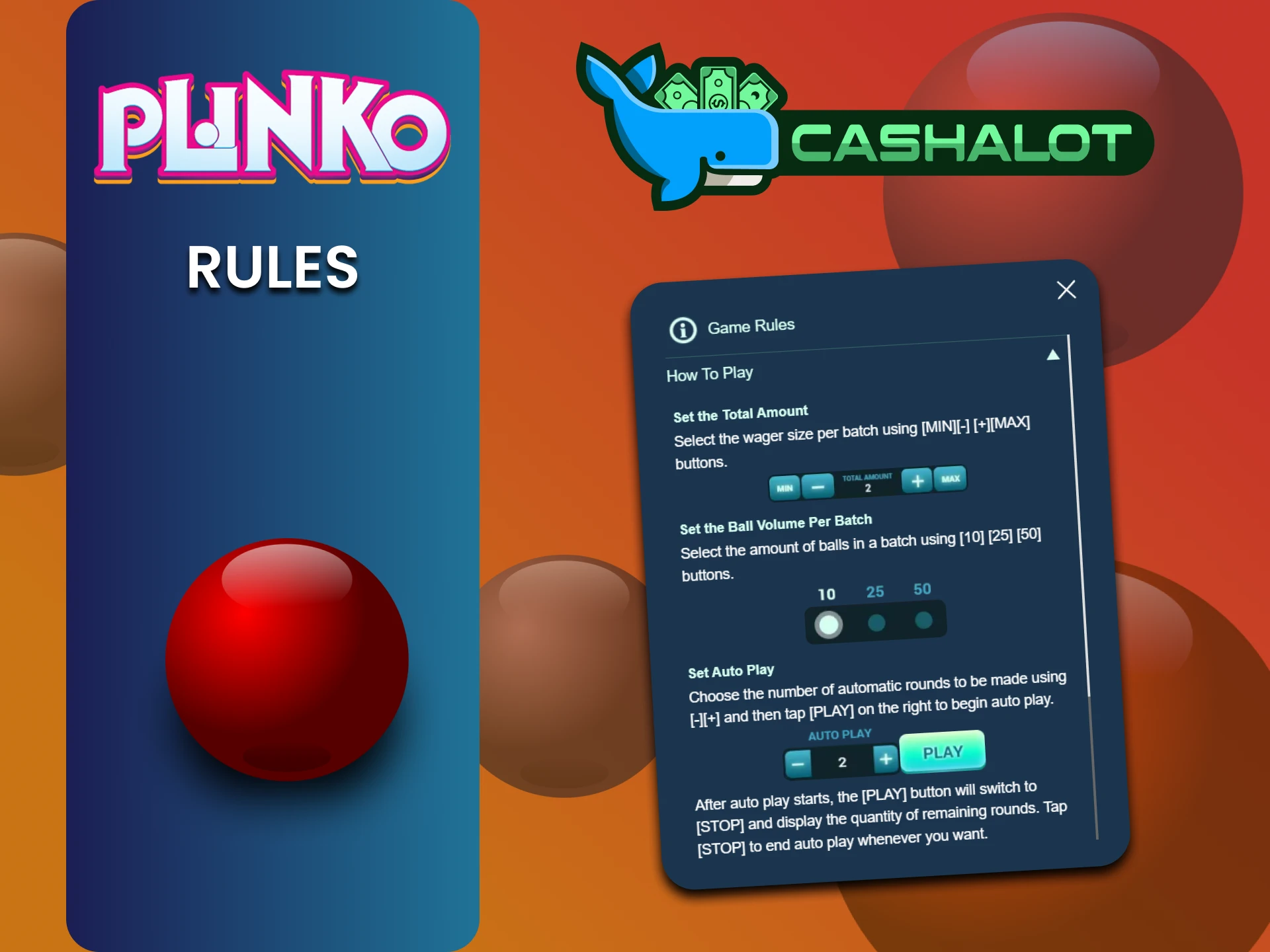 Before playing Plinko, study its rules on the Cashalot website.
