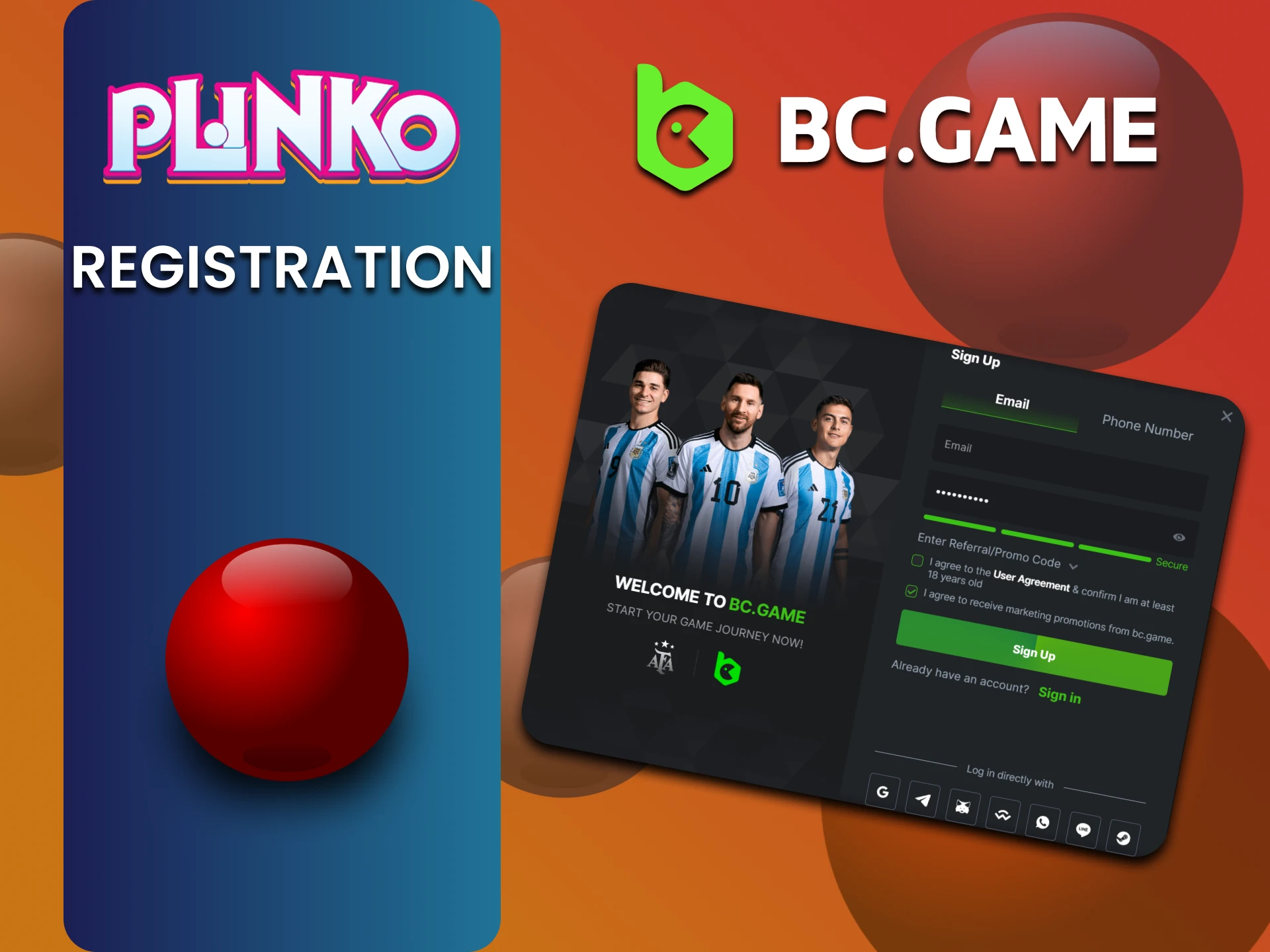 Go through the BC Game registration process to start playing Plinko.