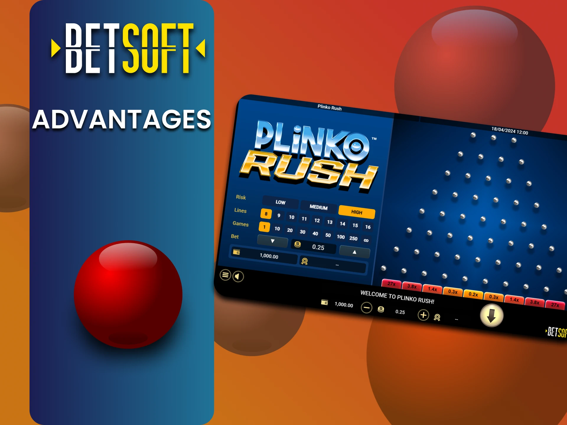 We will tell you about the benefits of Plinko Rush from Betsoft.