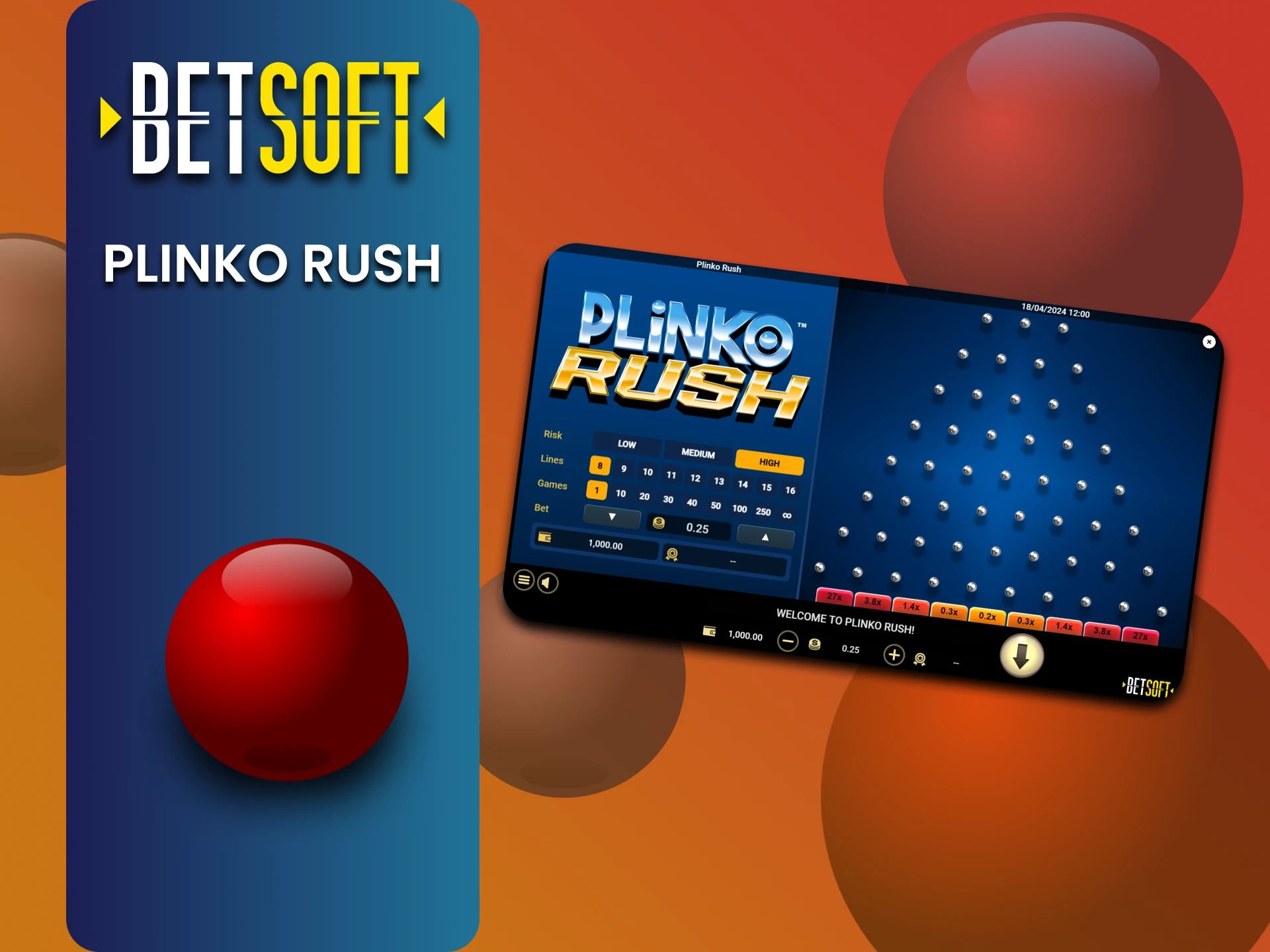 Try your hand at the game Plinko Rush from the provider Betsoft.