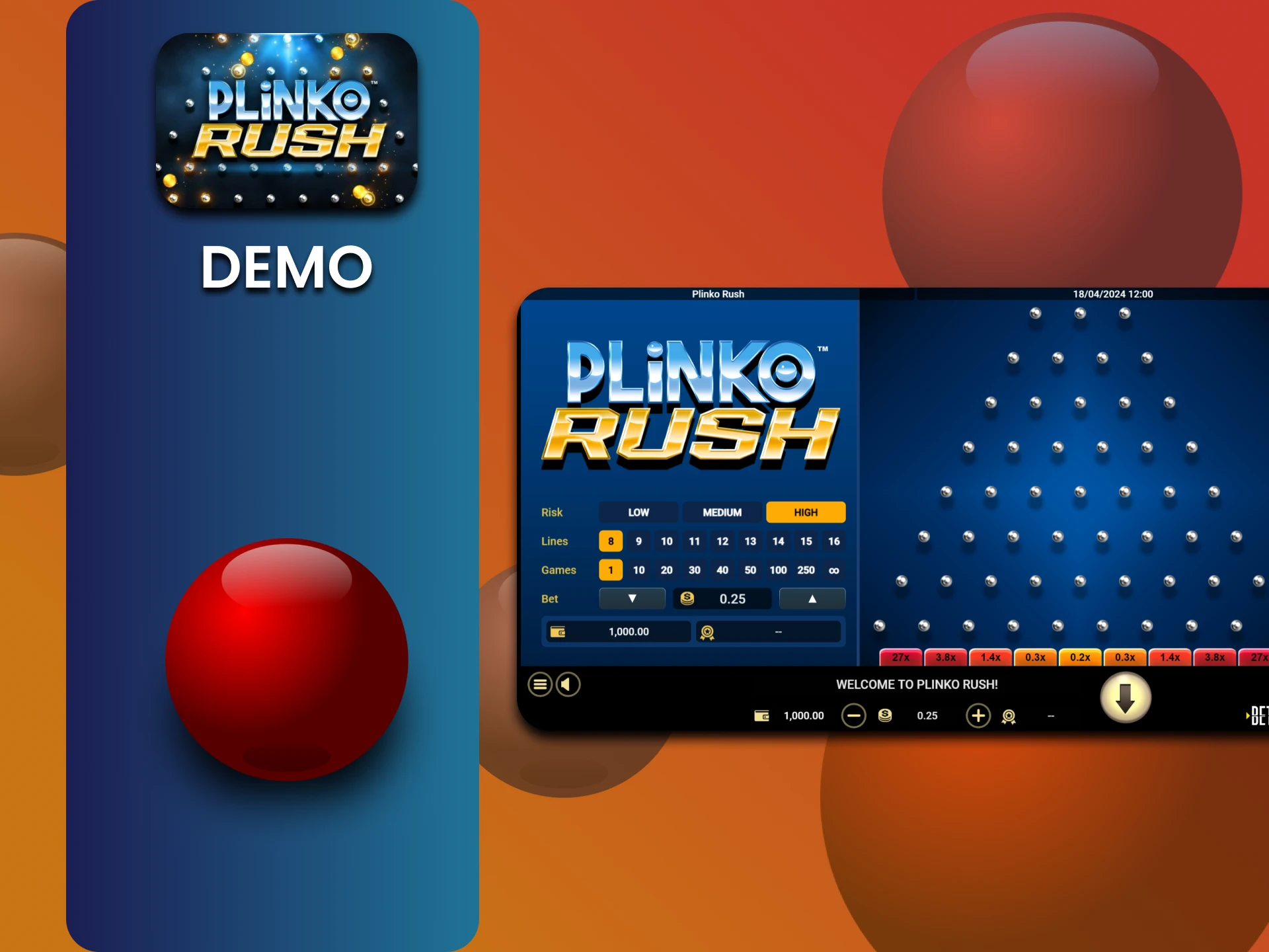 For training, there is a demo version of the game Plinko Rush.