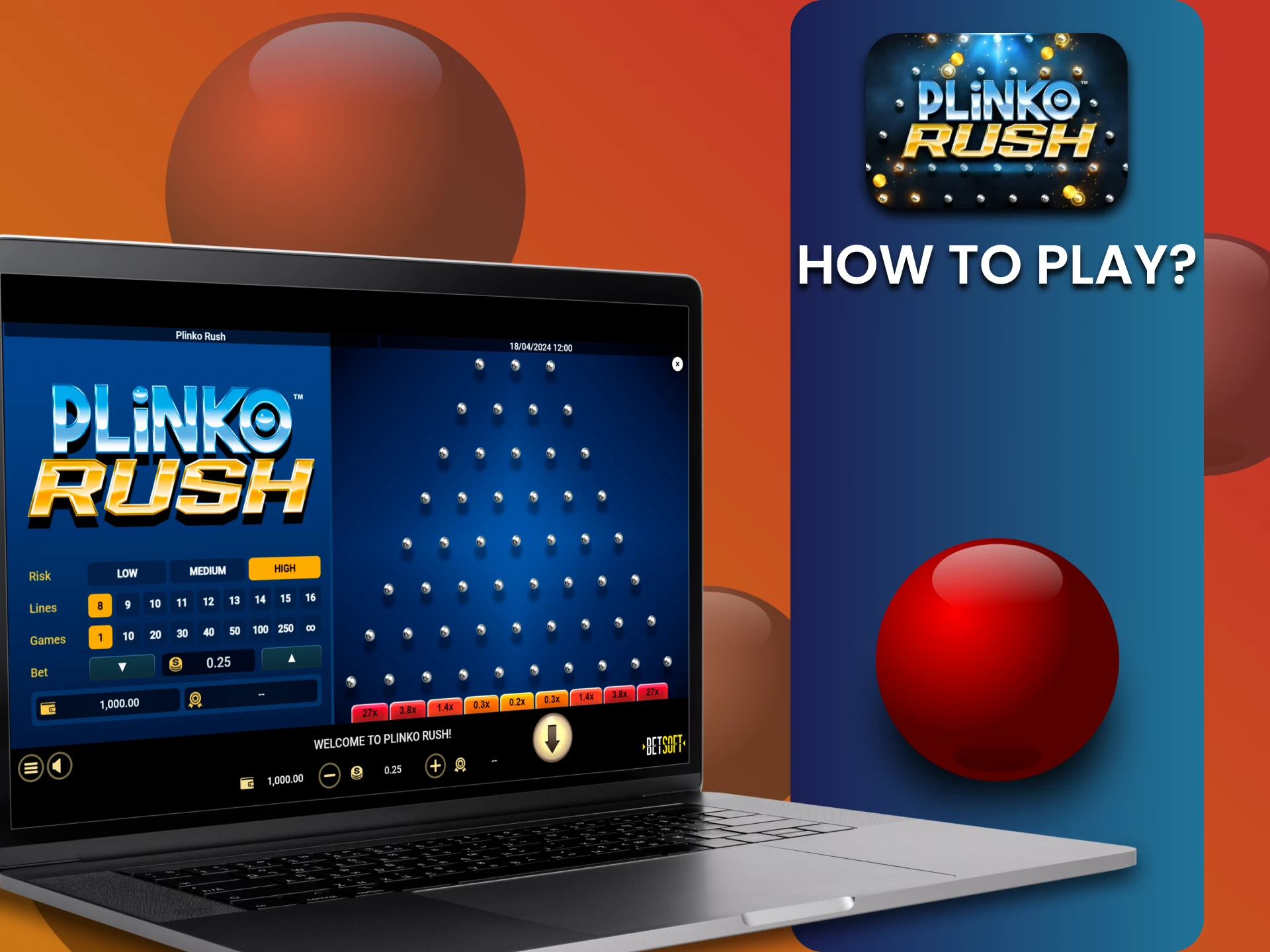 Select Plinko Rush in the casino section.