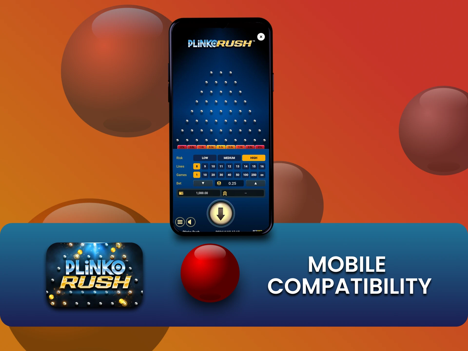 You can play Plinko Rush through an app on your phone.