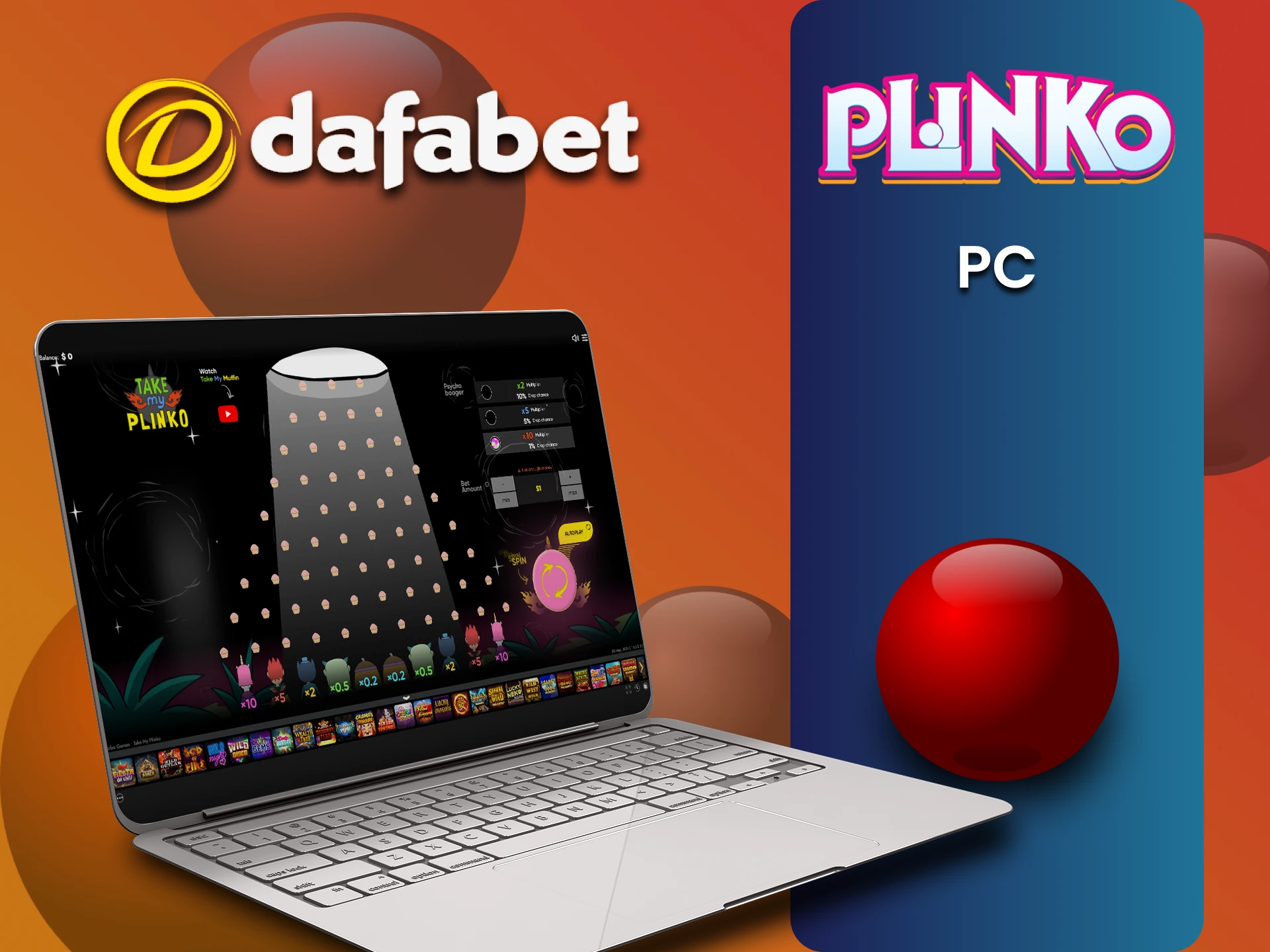 You can play Plinko on the Dafabet website via PC.