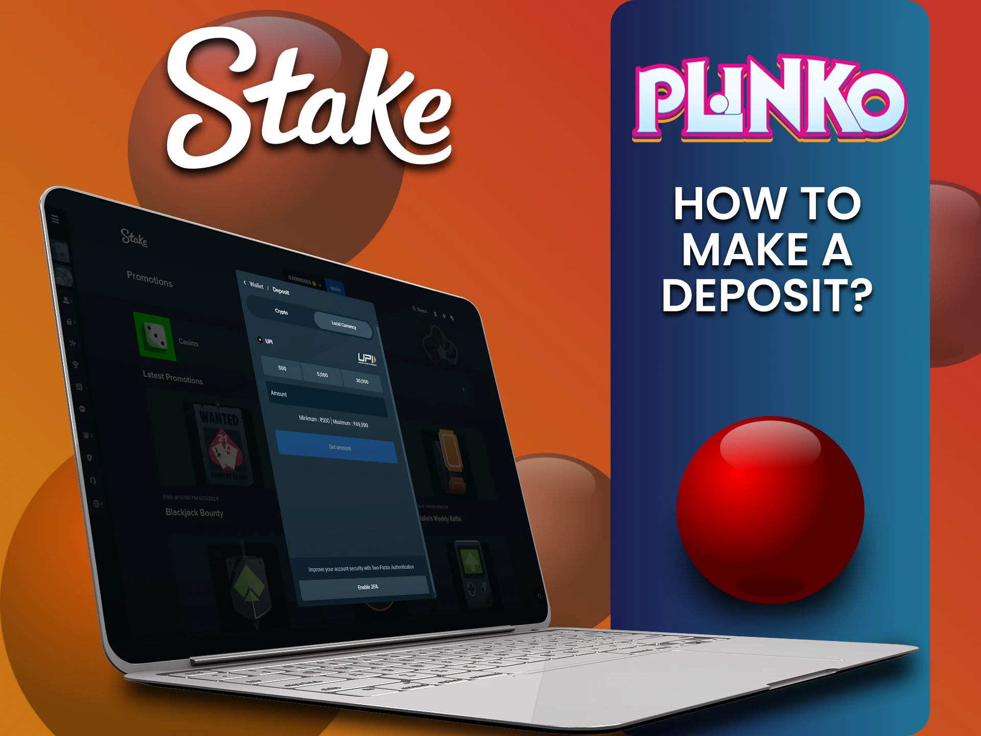 Select a deposit method for playing Plinko on the Stake website.