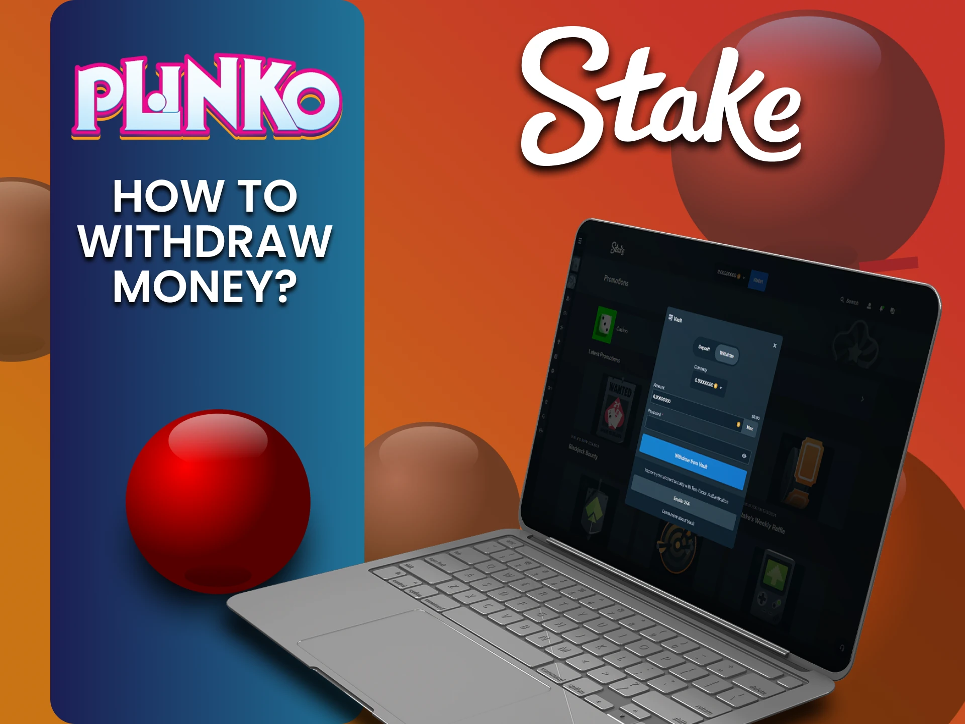 Select a withdrawal method for playing Plinko on the Stake website.