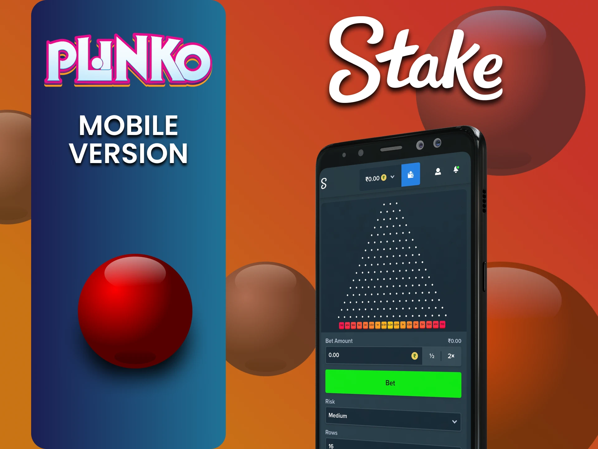 Visit the mobile version of the Stake website to play Plinko.