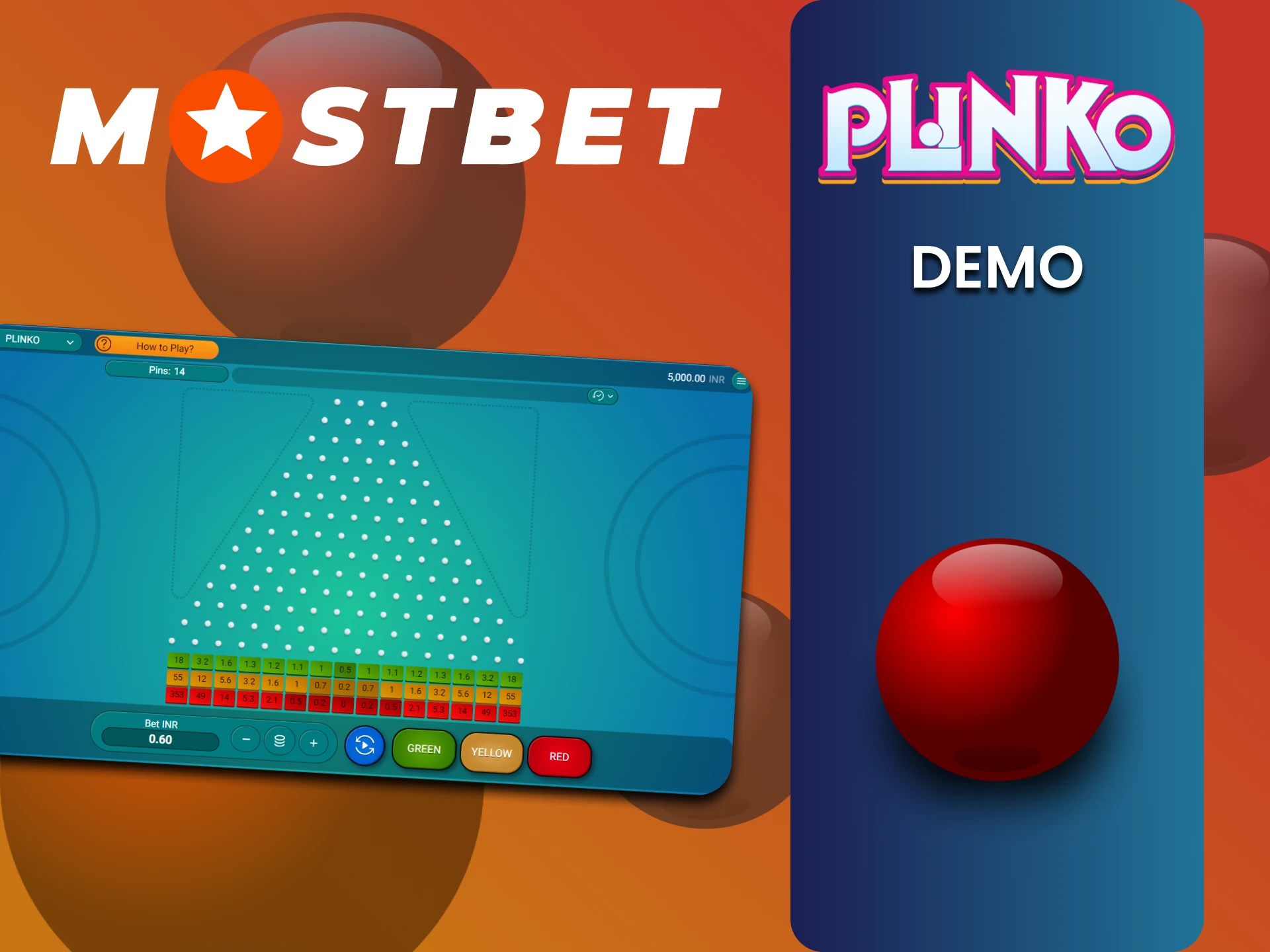 Practice in the demo version of the Plinko game at Mostbet.