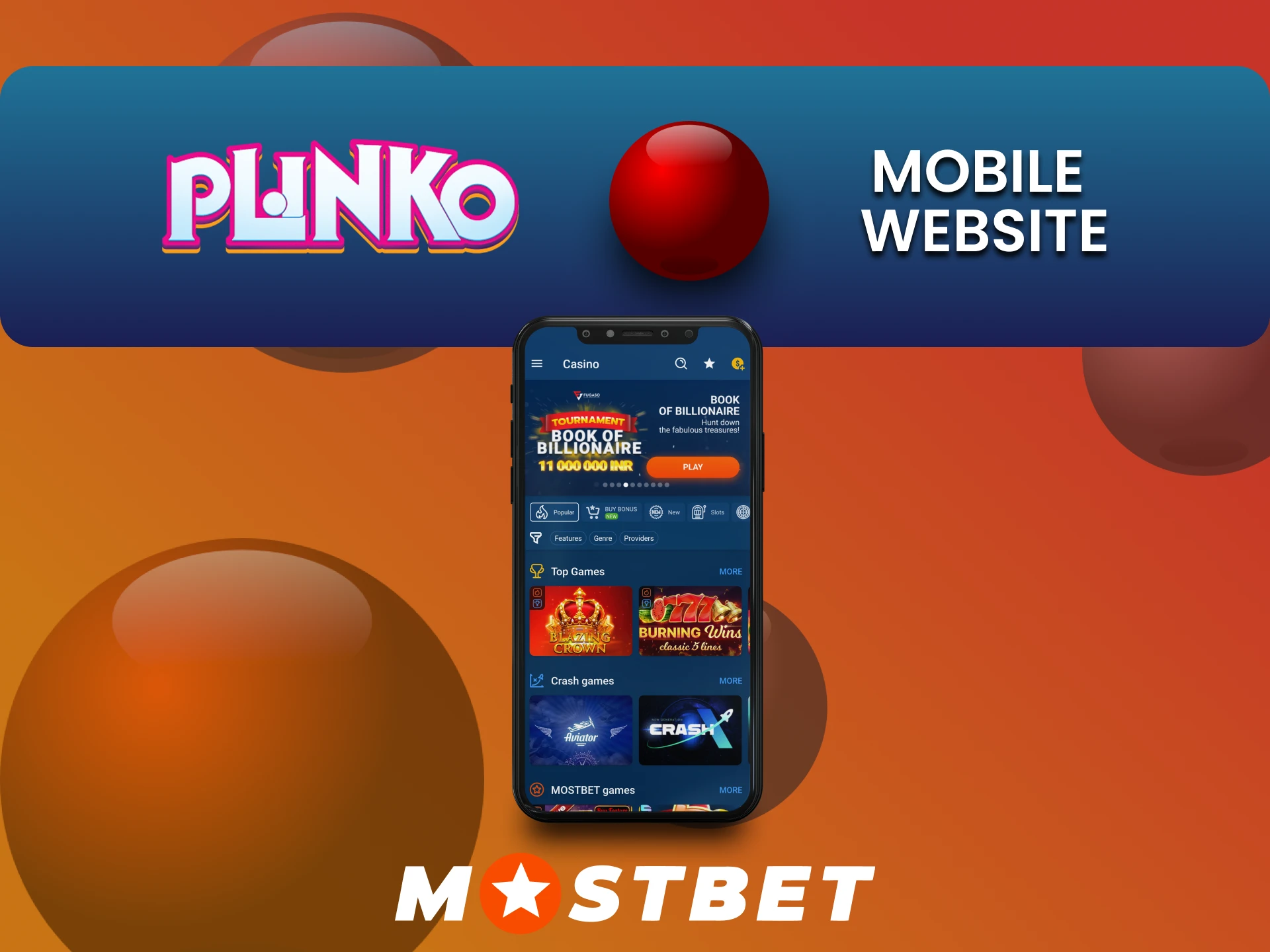 Visit the mobile version of the Mostbet website to play Plinko.