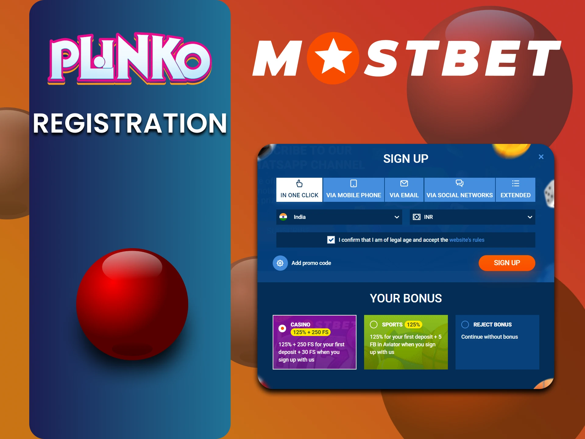 Register at Mostbet to play Plinko.