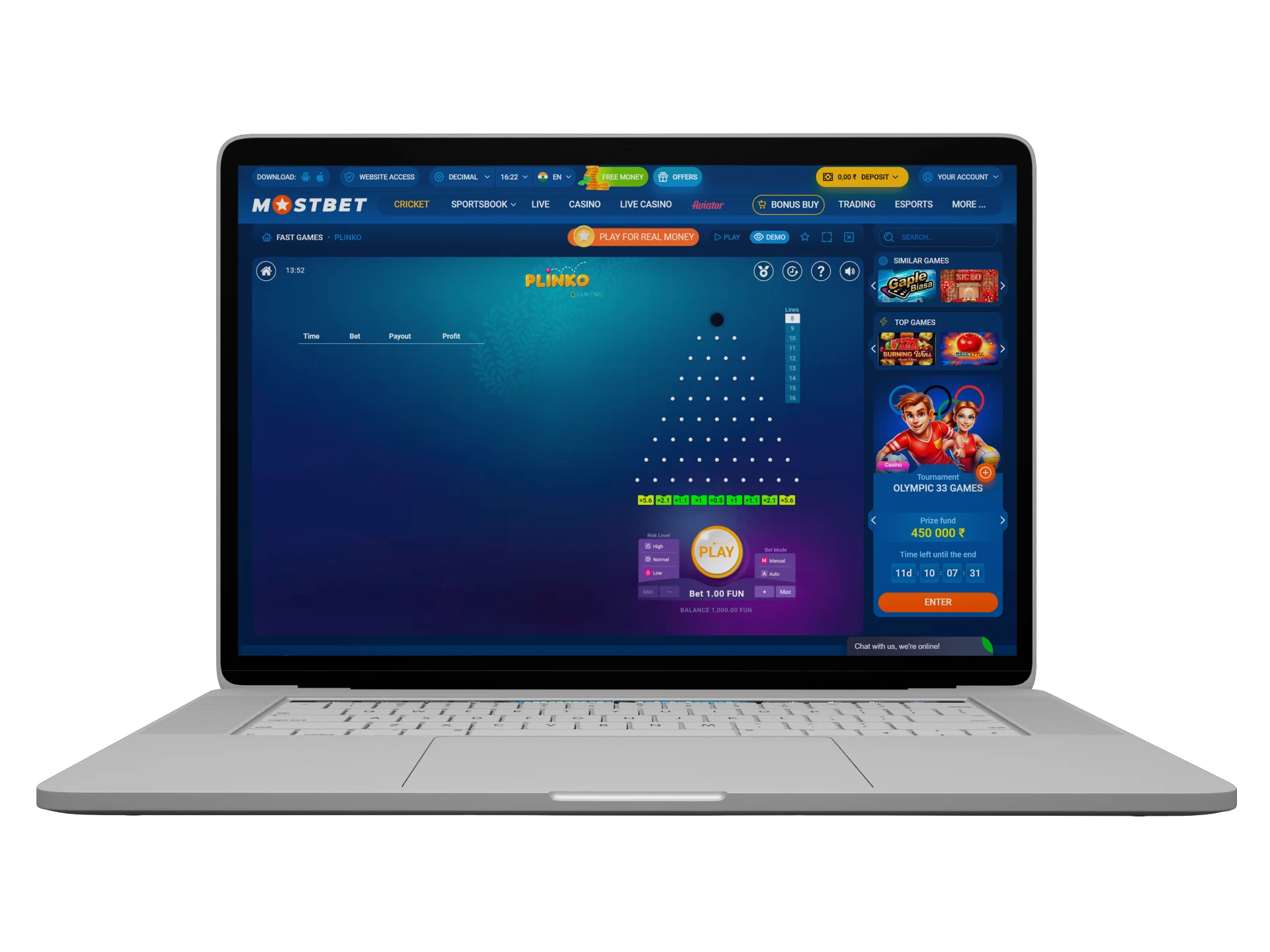 Play Plinko on the official Mostbet website.