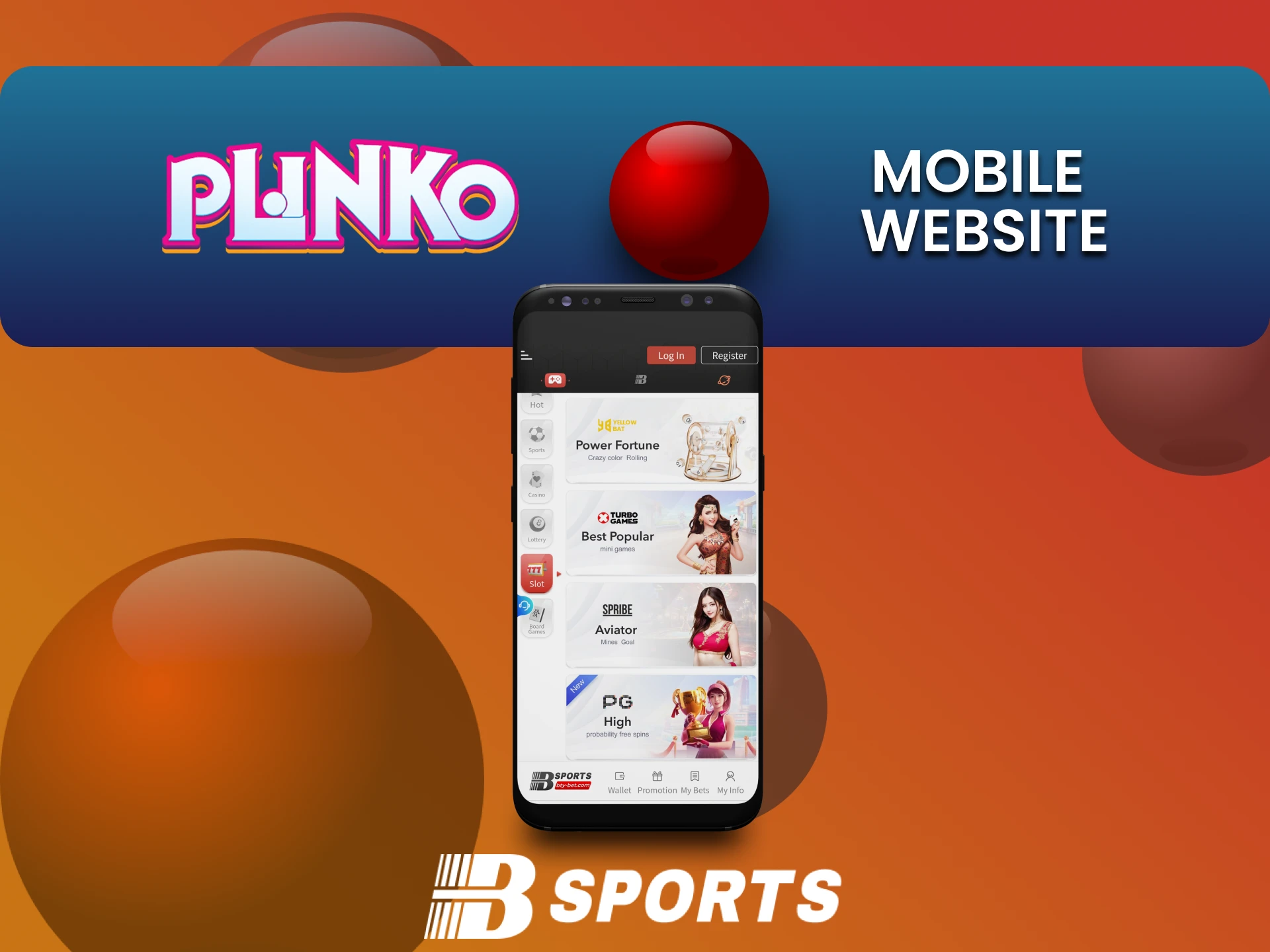 Visit the mobile version of the Bsports website to play Plinko.