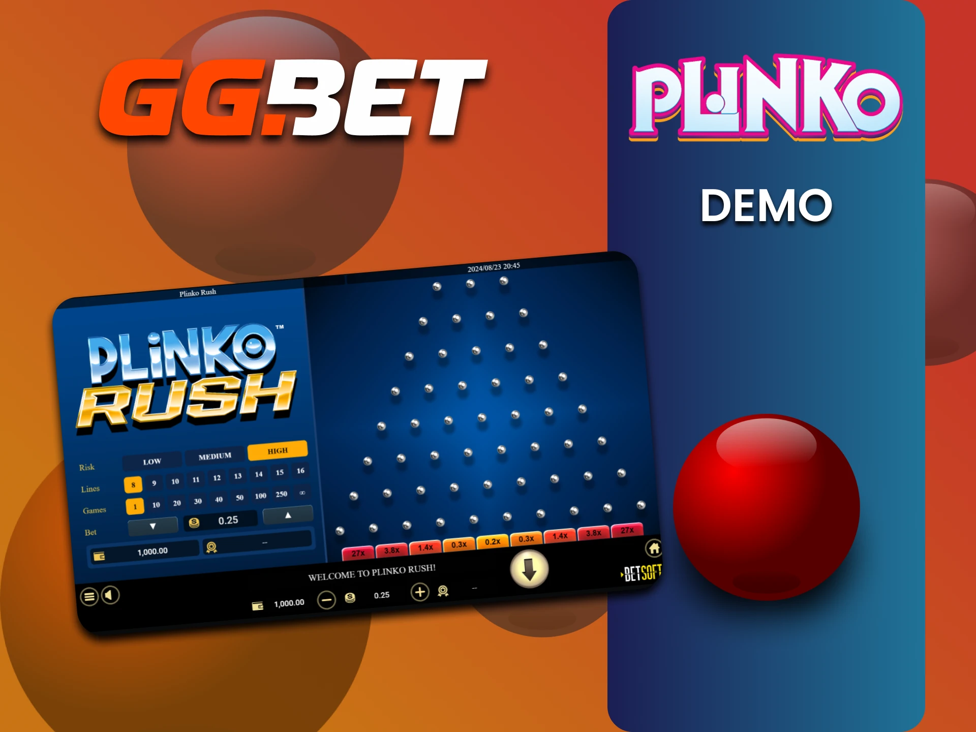 You can play a demo version of Plinko on GGbet.